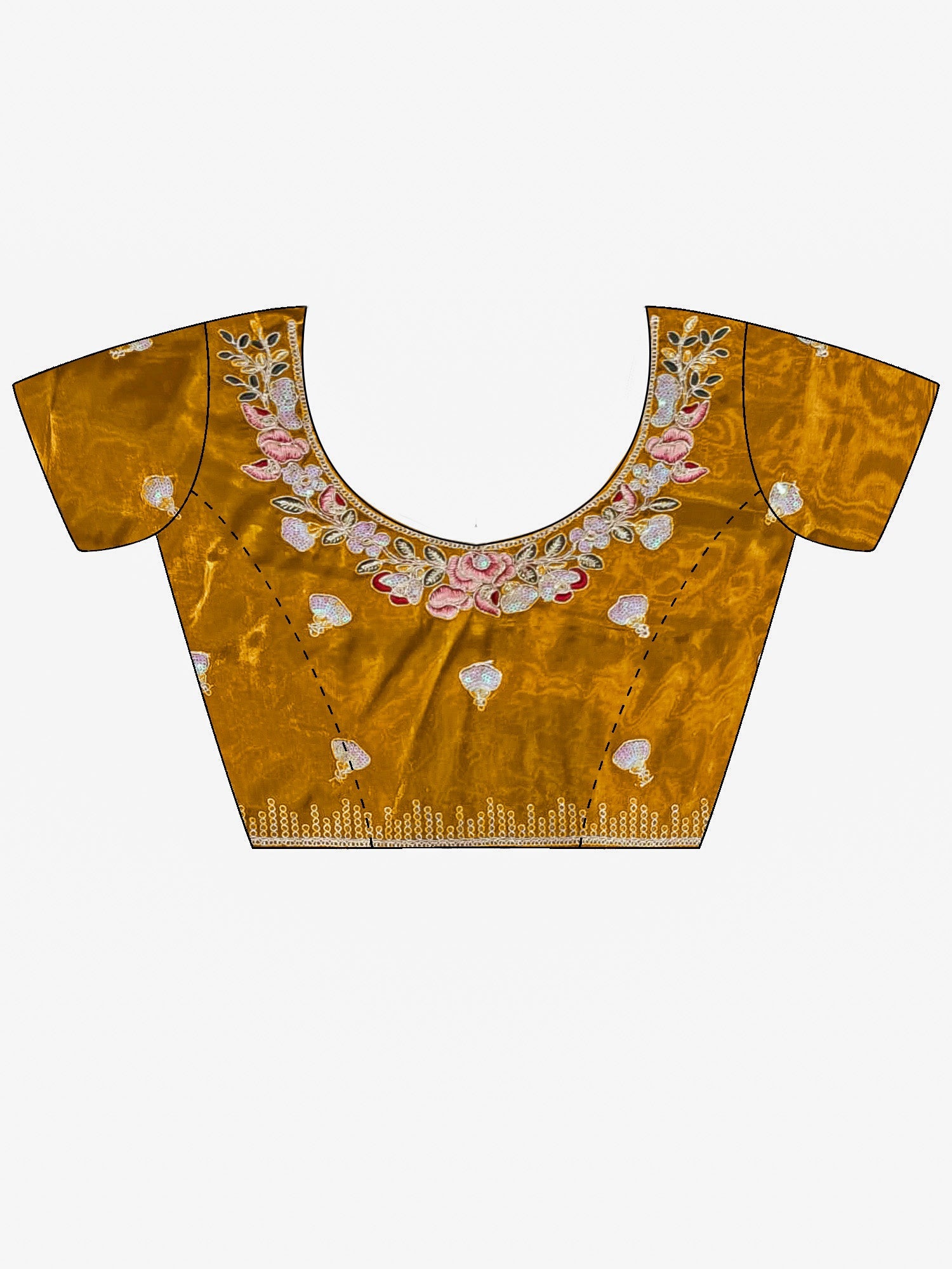 Mustard Tissue Saree with Floral Border - Ressa