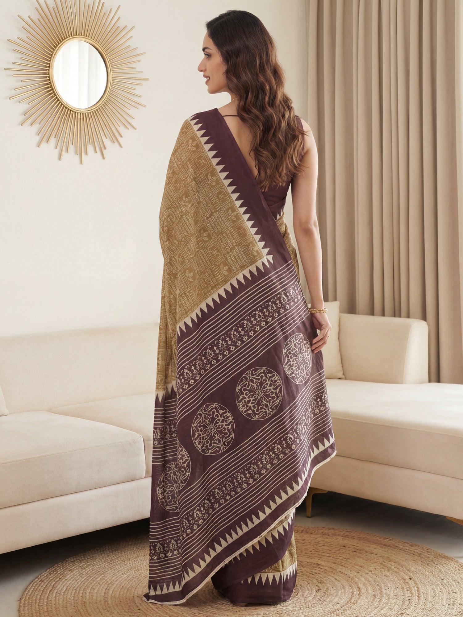 MUSTARD & WINE COTTON BLEND SAREE - Ressa