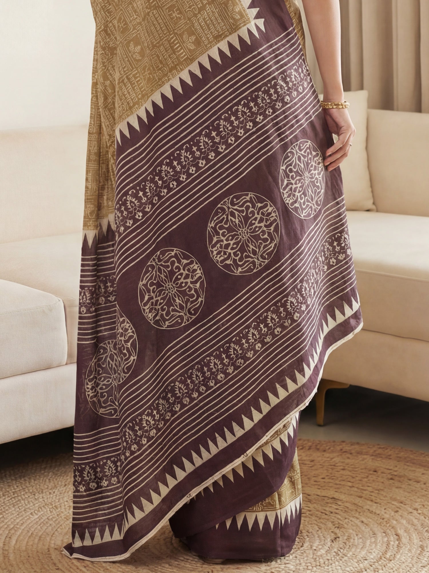 MUSTARD & WINE COTTON BLEND SAREE - Ressa