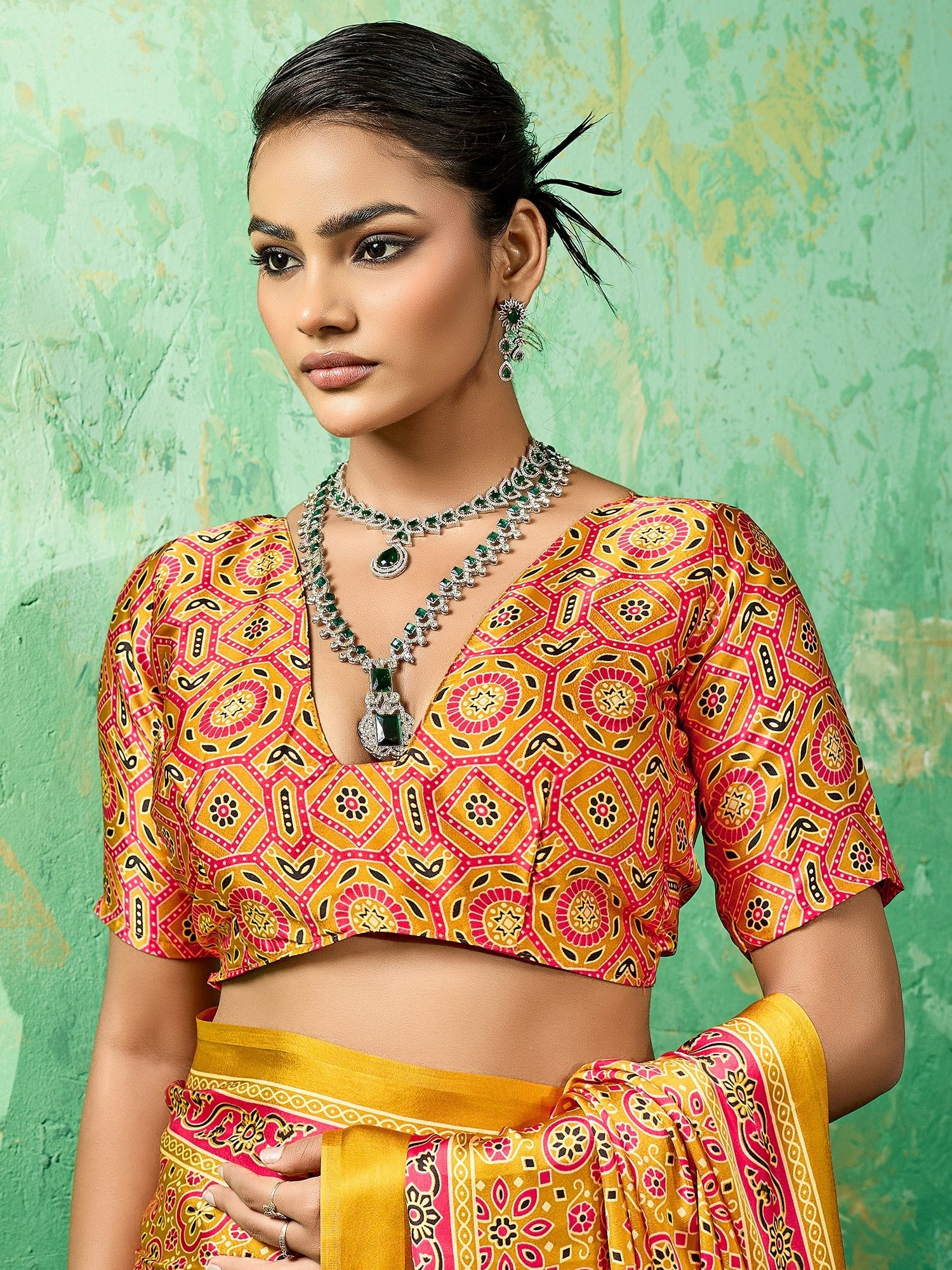 Mustard Yellow Ajrakh Block Print Saree - Ressa