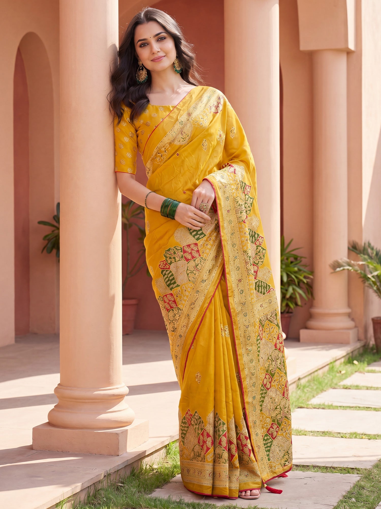Mustard Yellow Banarasi Silk Blend Saree - Ressa