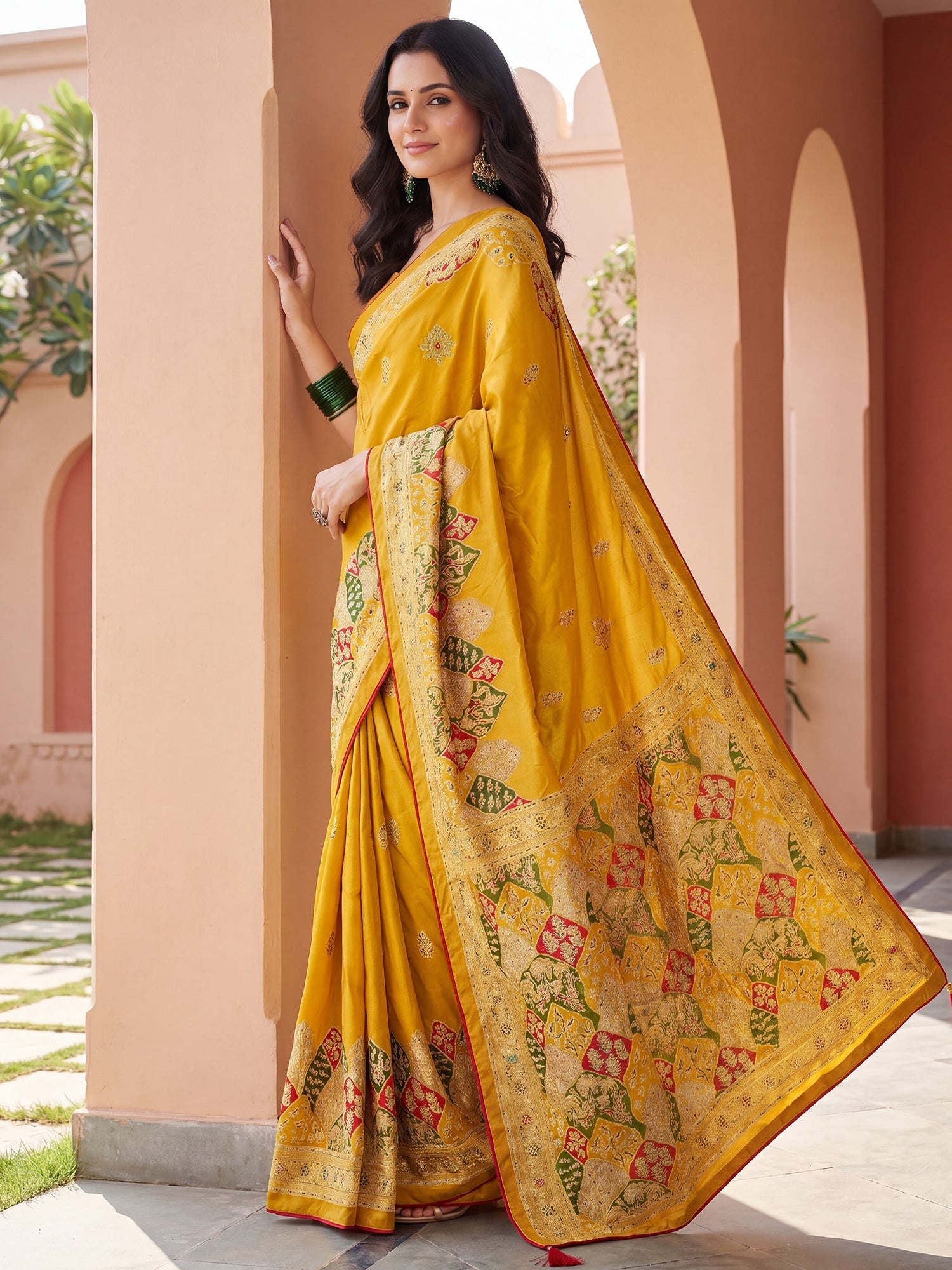 Mustard Yellow Banarasi Silk Blend Saree - Ressa