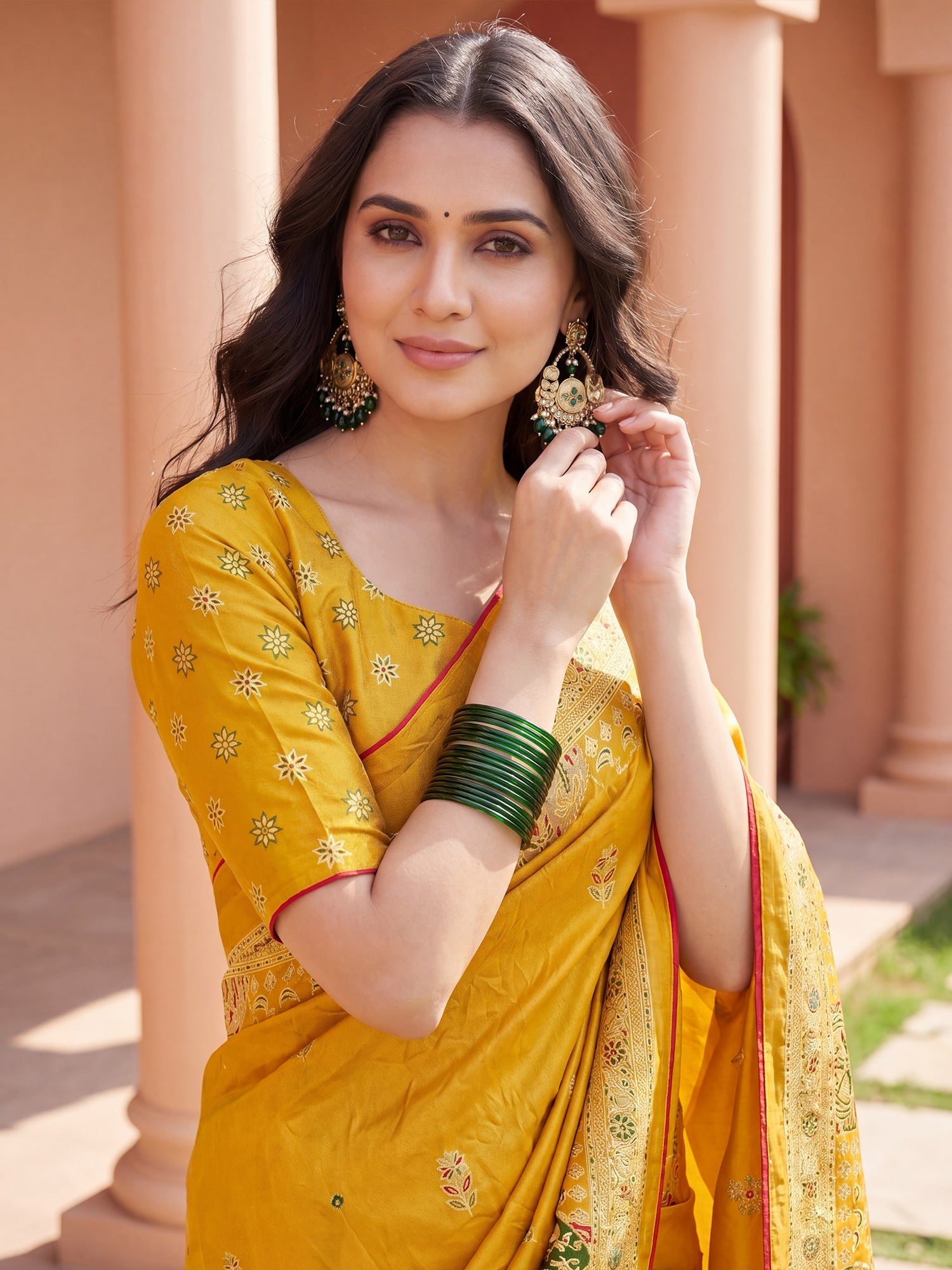 Mustard Yellow Banarasi Silk Blend Saree - Ressa