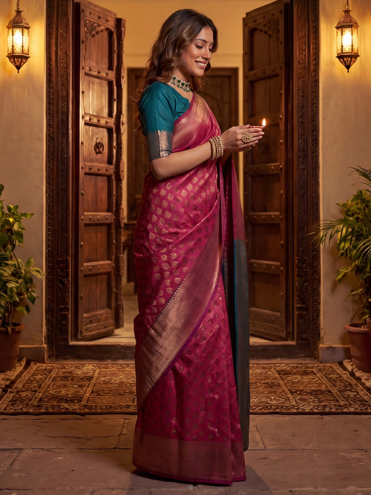 Mustard Yellow Banarasi Silk Heritage Zari Weave Saree - Ressa