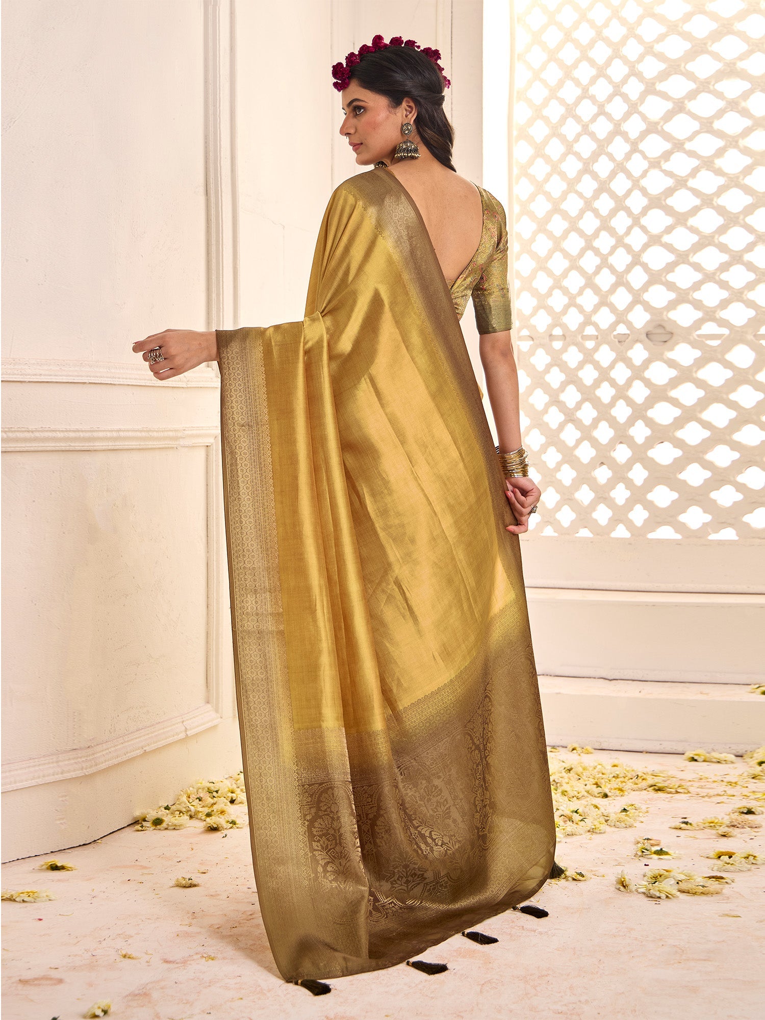 Mustard Yellow Banarasi Silk saree - Ressa