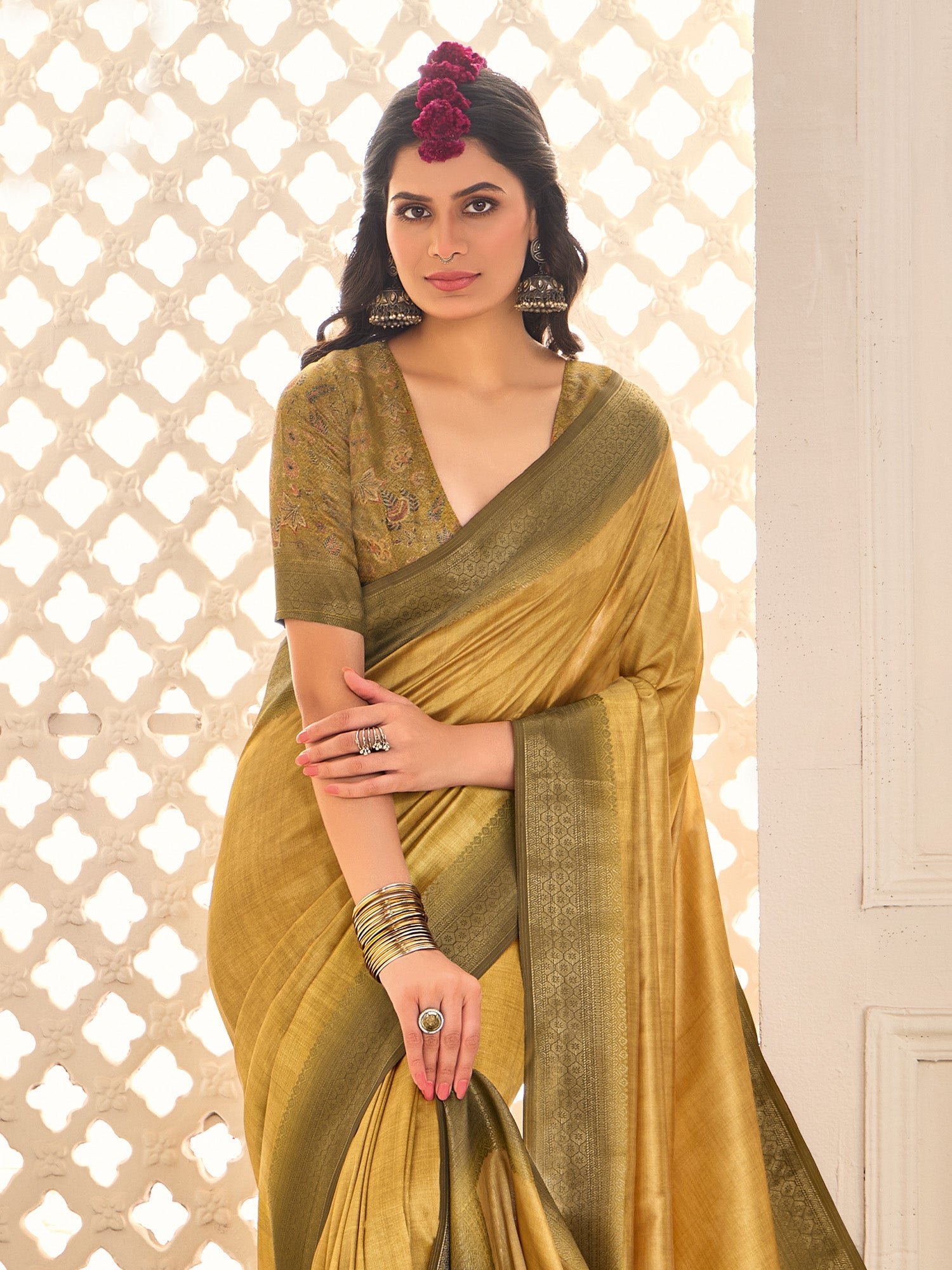 Mustard Yellow Banarasi Silk saree - Ressa