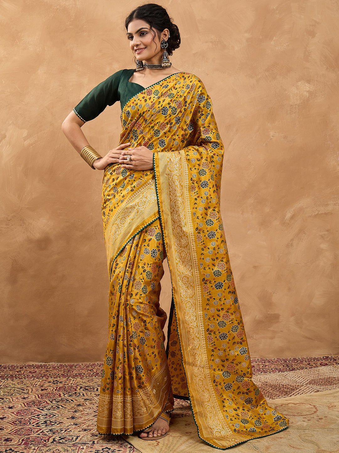 Mustard Yellow Banarasi Style Silk Saree - Ressa