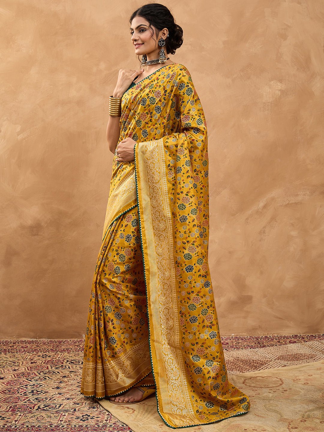 Mustard Yellow Banarasi Style Silk Saree - Ressa