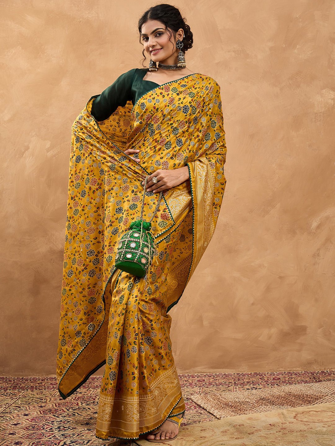 Mustard Yellow Banarasi Style Silk Saree - Ressa