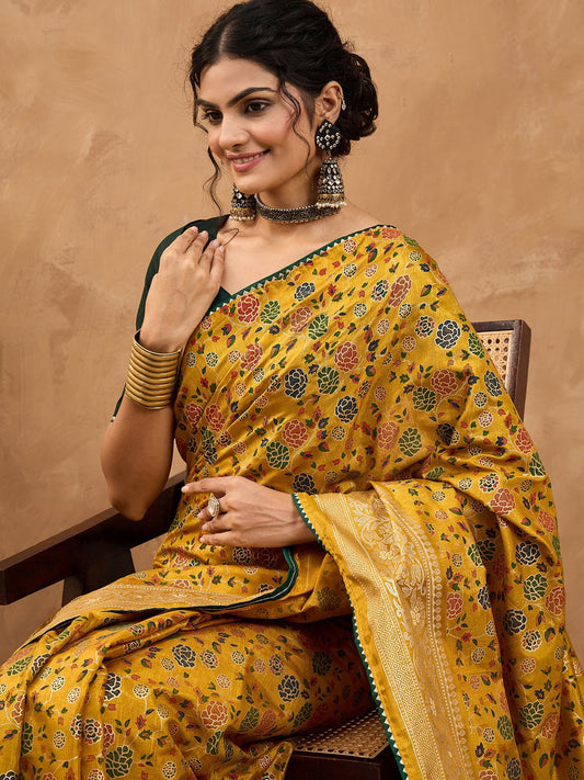 Mustard Yellow Banarasi Style Silk Saree - Ressa