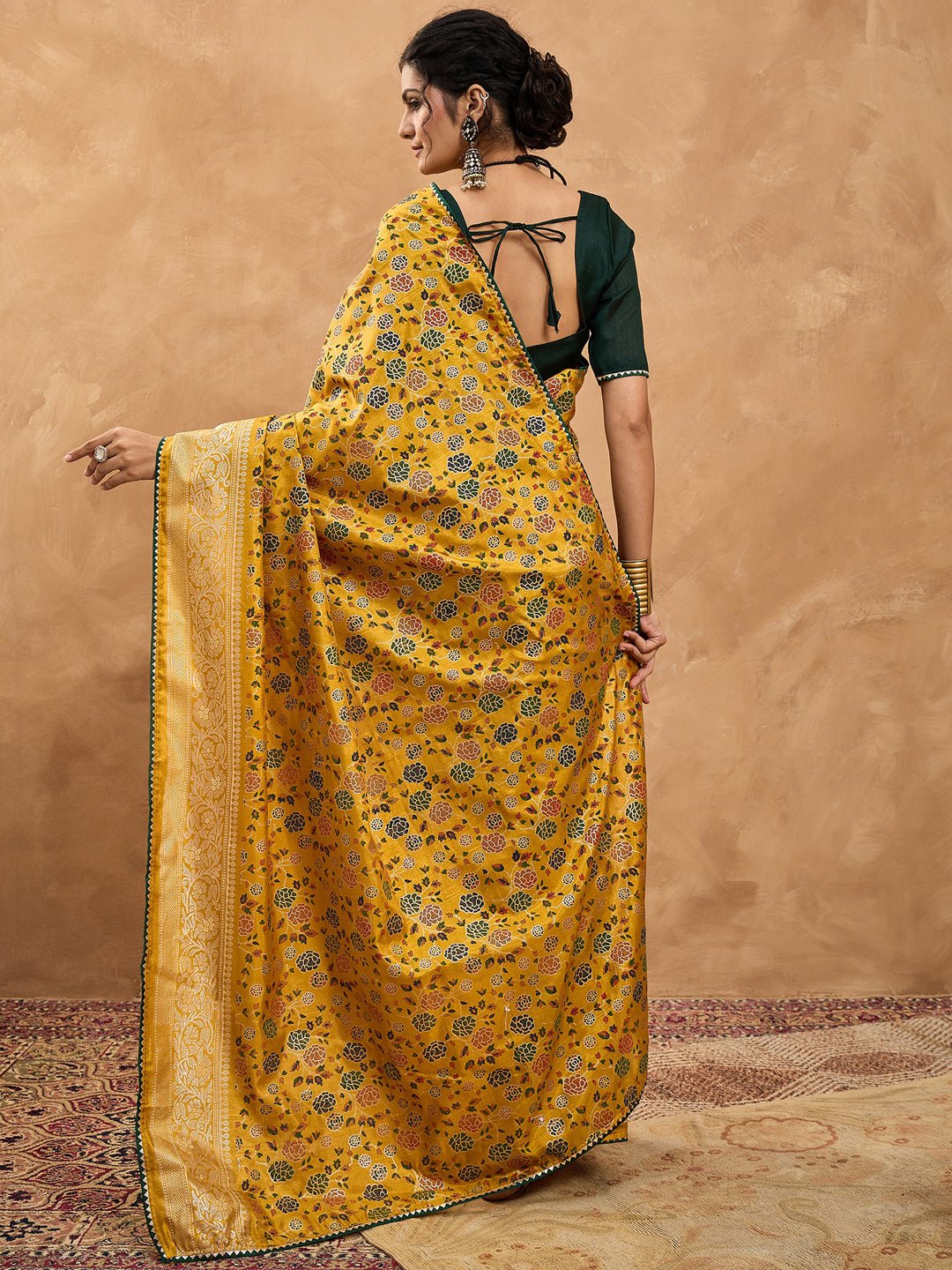 Mustard Yellow Banarasi Style Silk Saree - Ressa