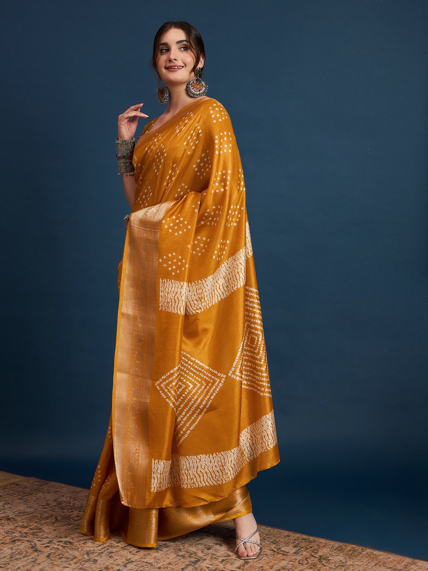Mustard Yellow Bandhani Silk Saree - Ressa
