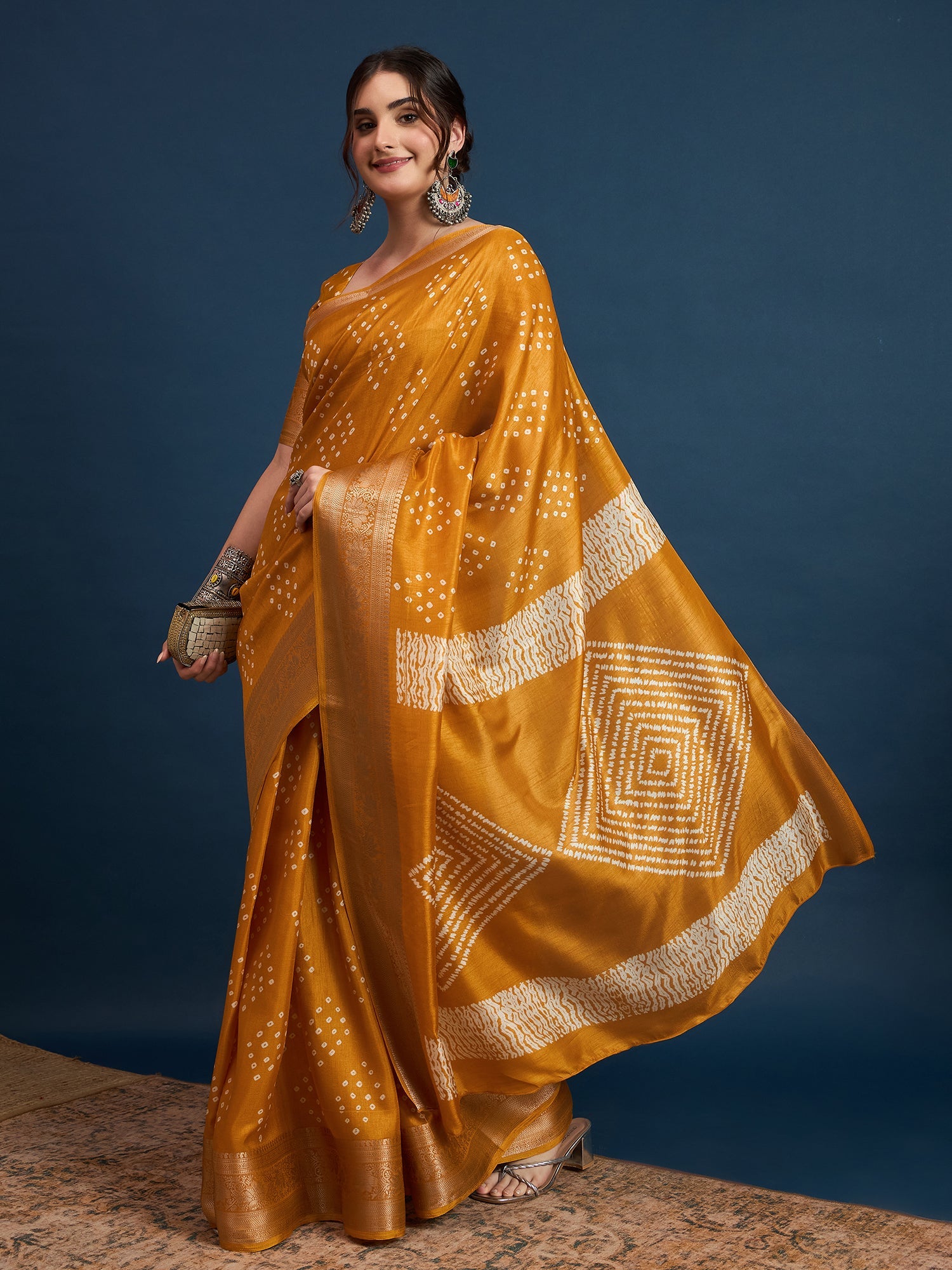 Mustard Yellow Bandhani Silk Saree - Ressa