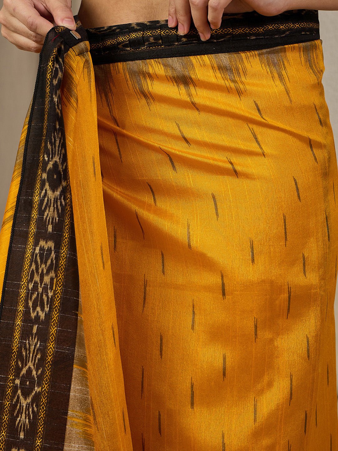 Mustard Yellow Bhagalpuri Ikkat Printed Saree - Ressa