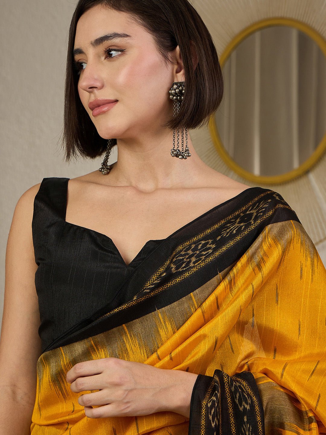 Mustard Yellow Bhagalpuri Ikkat Printed Saree - Ressa