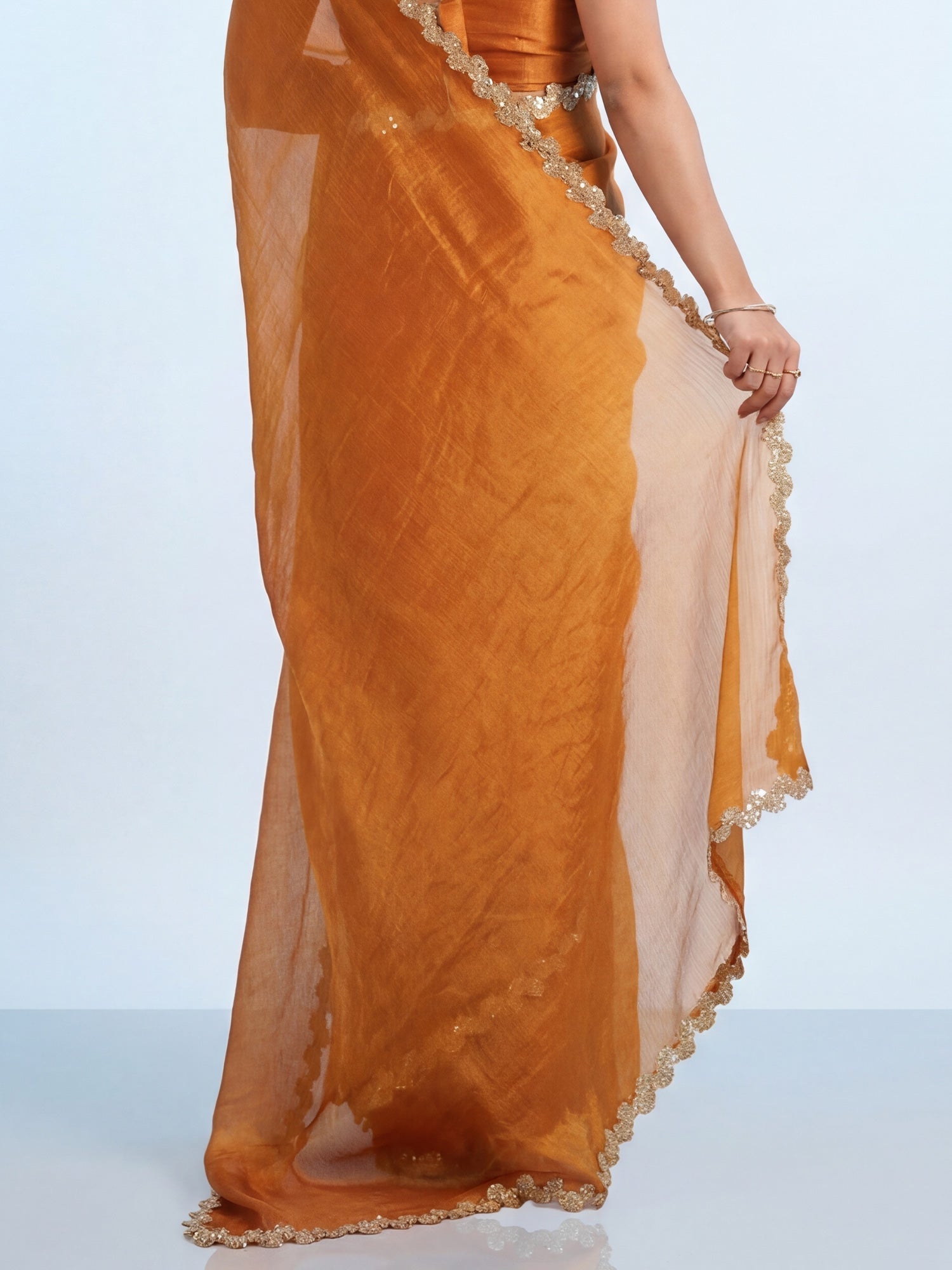 Mustard Yellow Chiffon Gota Patti Scalloped Border - Ressa