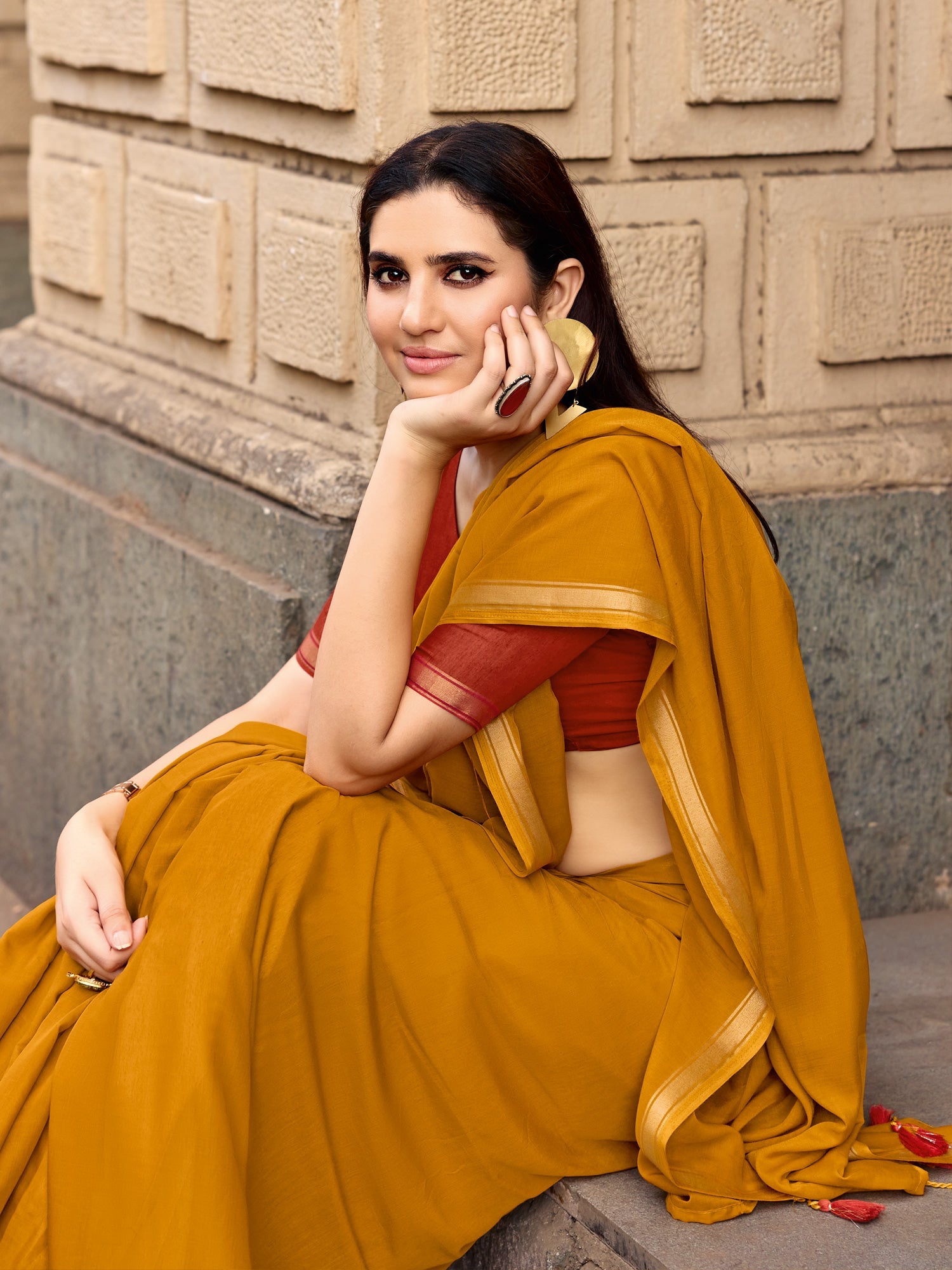 Mustard Yellow Chiffon Saree - Ressa