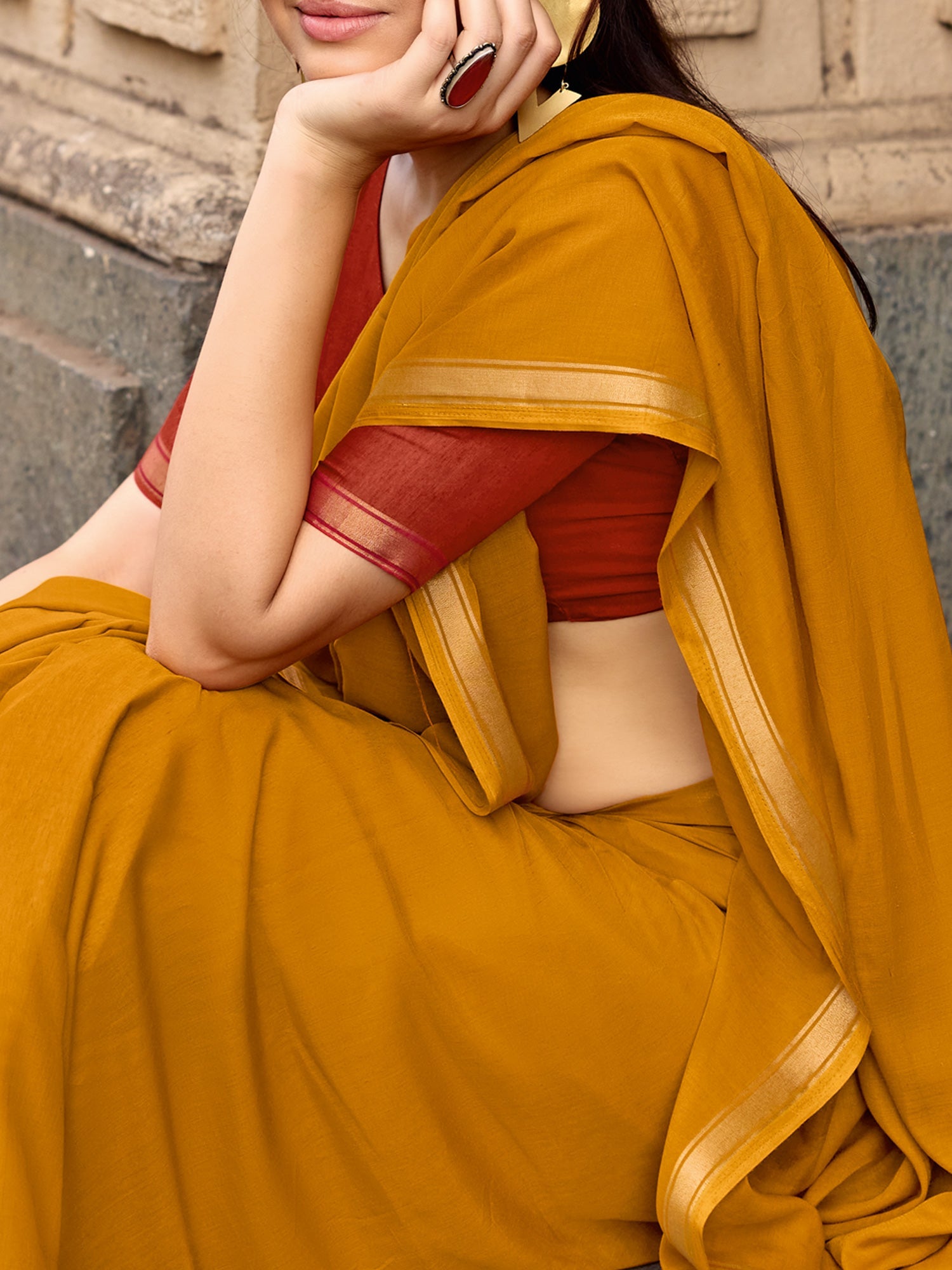 Mustard Yellow Chiffon Saree - Ressa