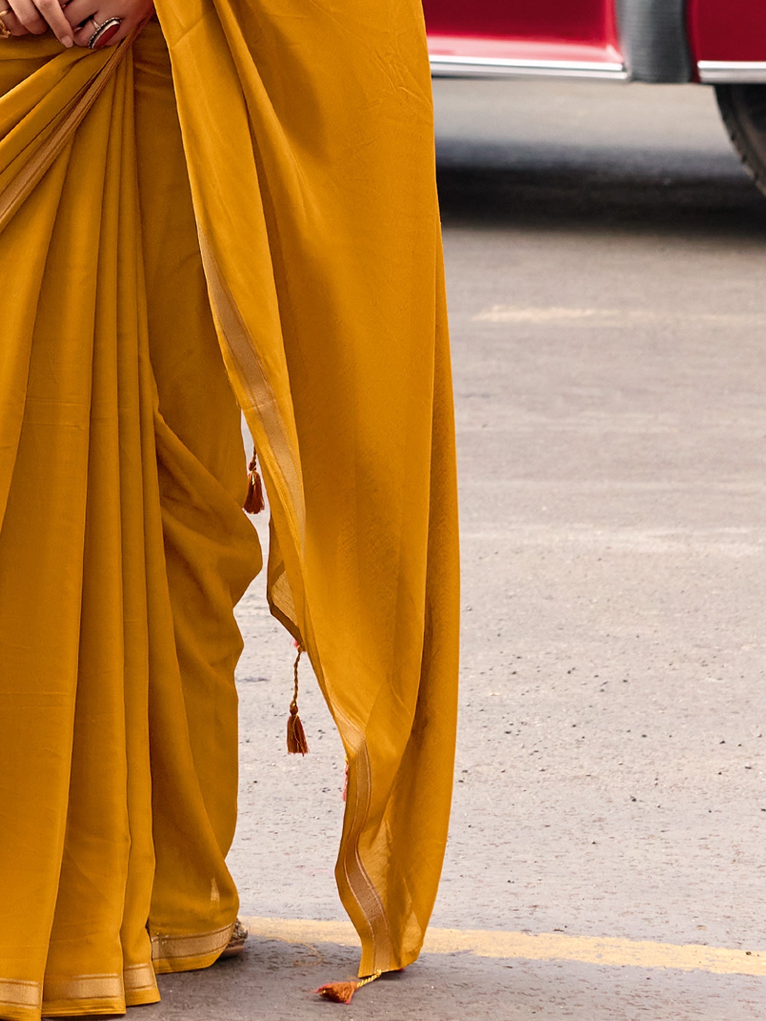 Mustard Yellow Chiffon Saree - Ressa