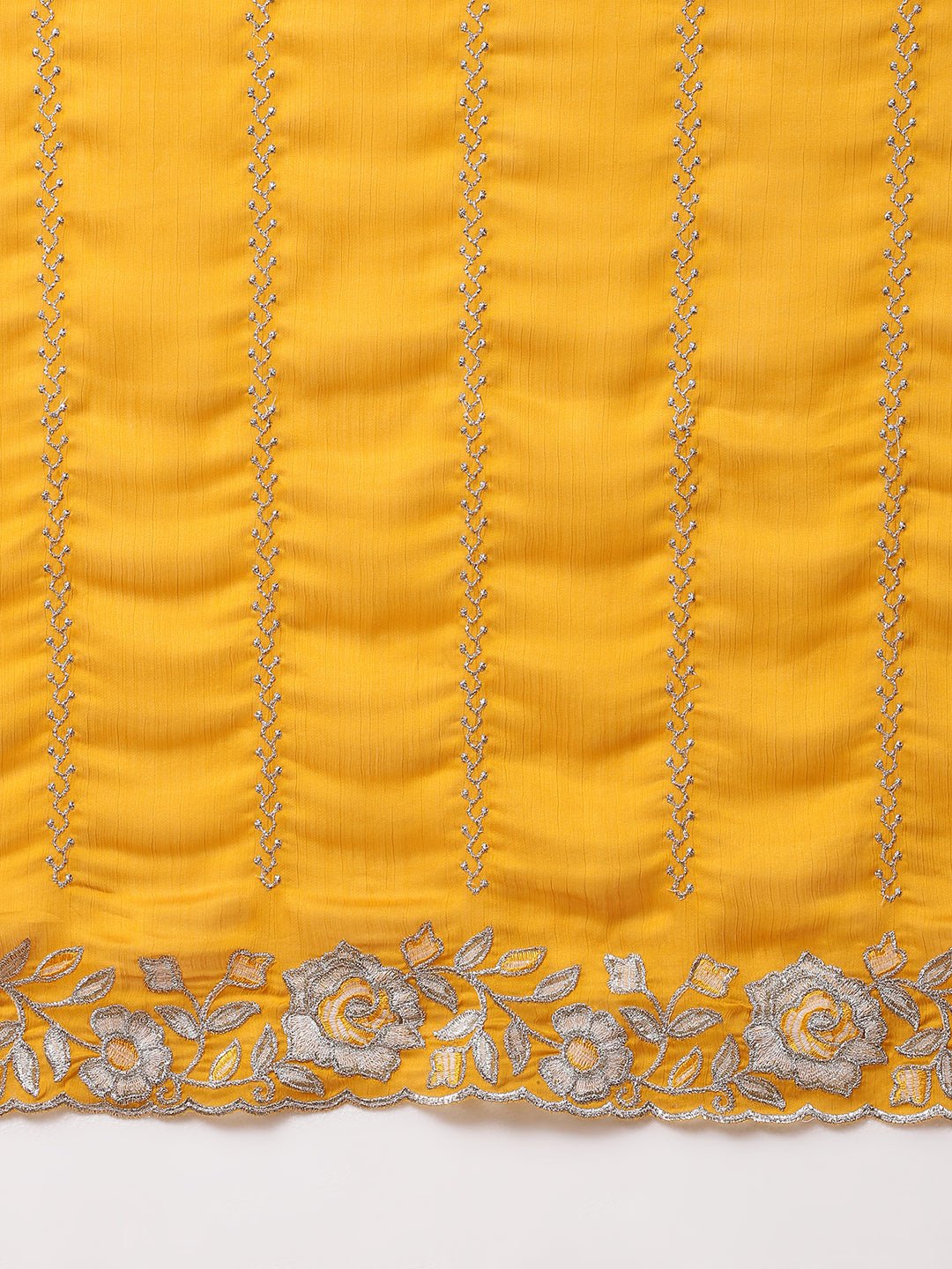 Mustard Yellow Chiffon With Silver Gota Patti Work Saree - Ressa