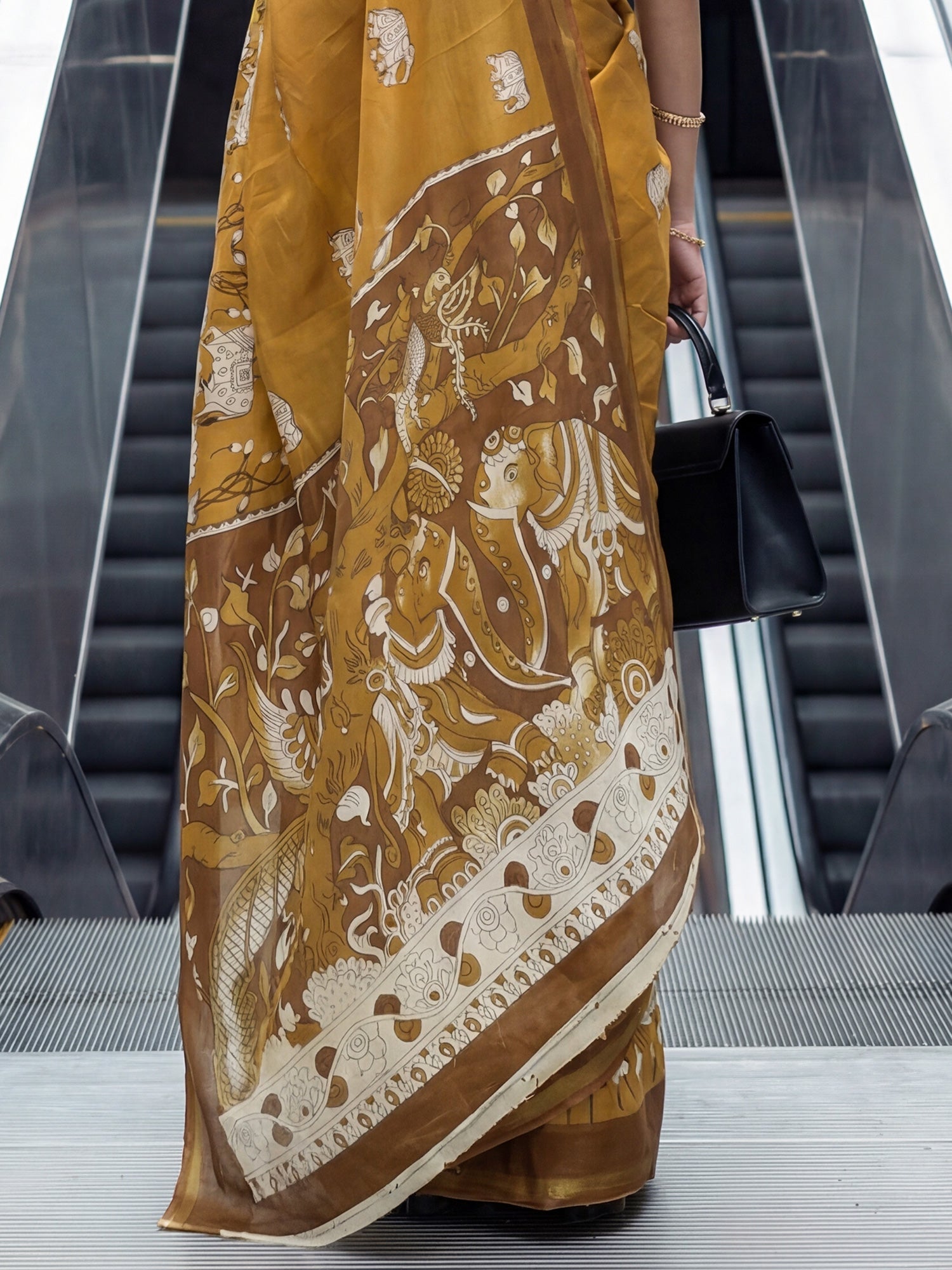 Mustard Yellow Cotton Blend Saree - Ressa