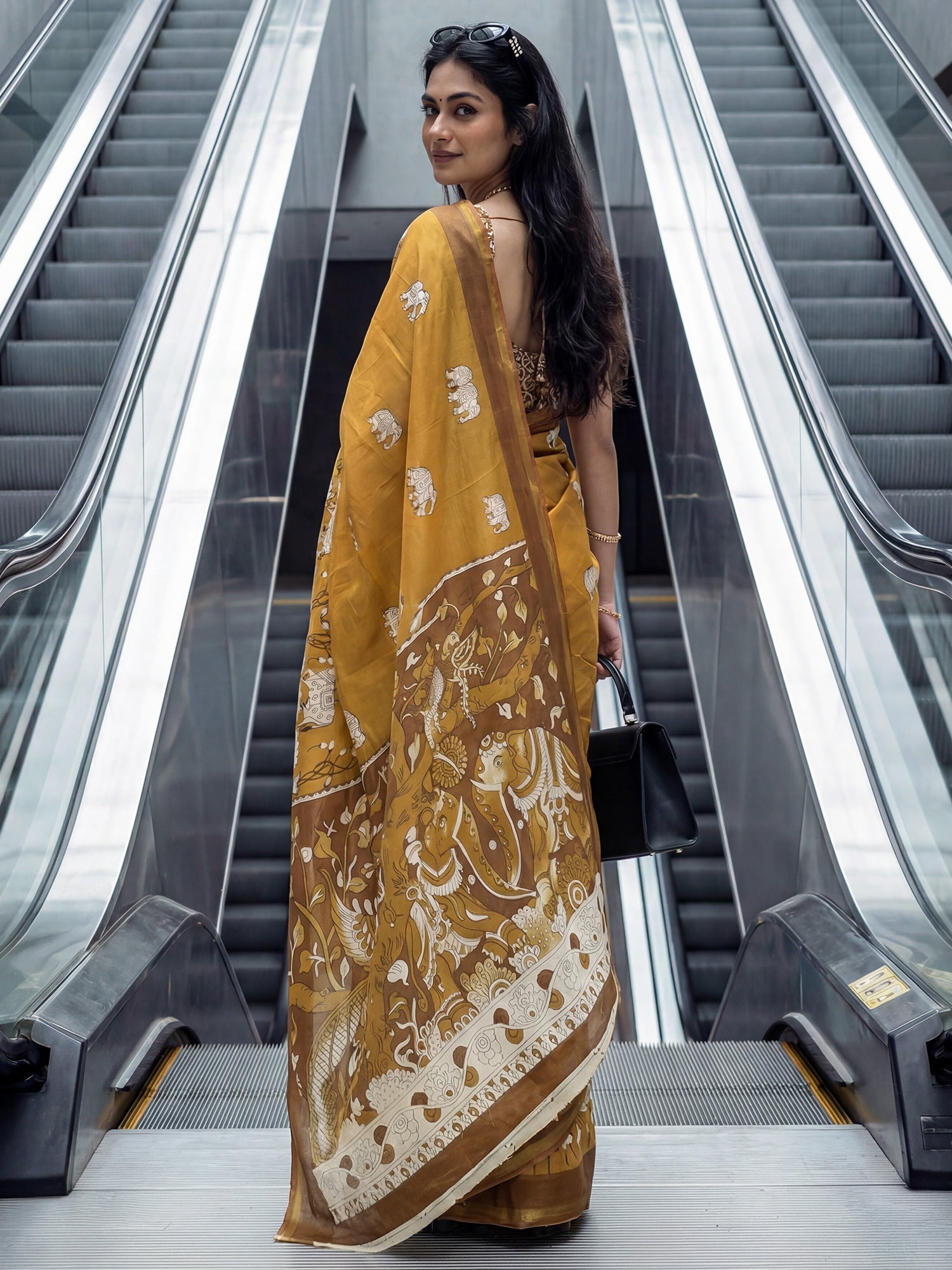 Mustard Yellow Cotton Blend Saree - Ressa
