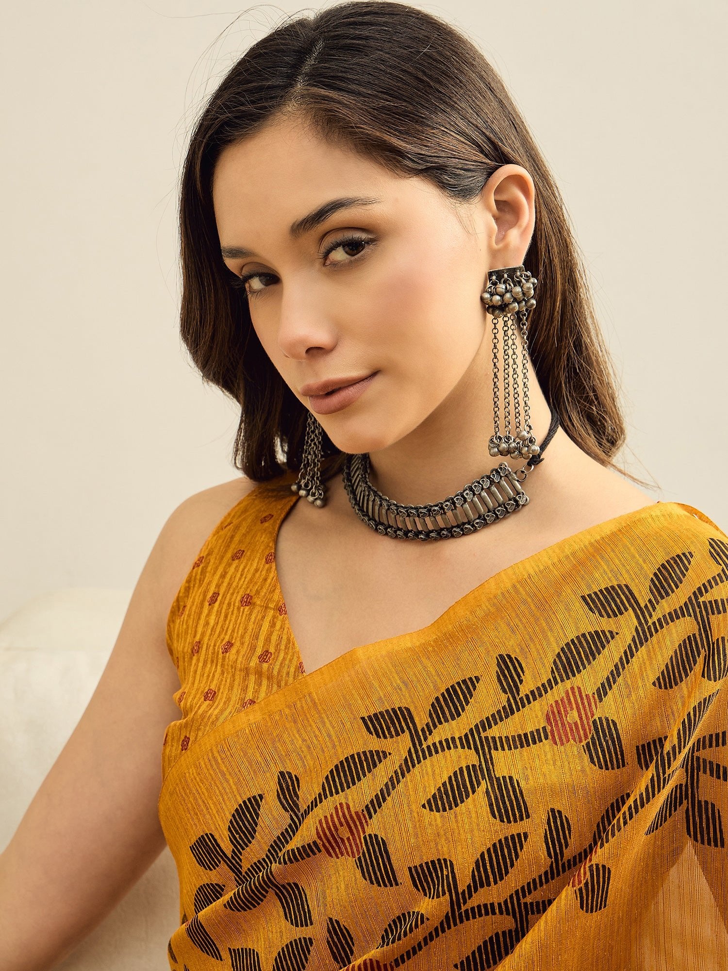 Mustard Yellow Cotton Slub Saree - Ressa