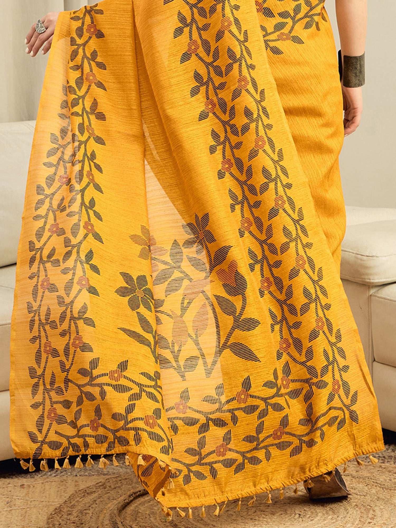 Mustard Yellow Cotton Slub Saree - Ressa