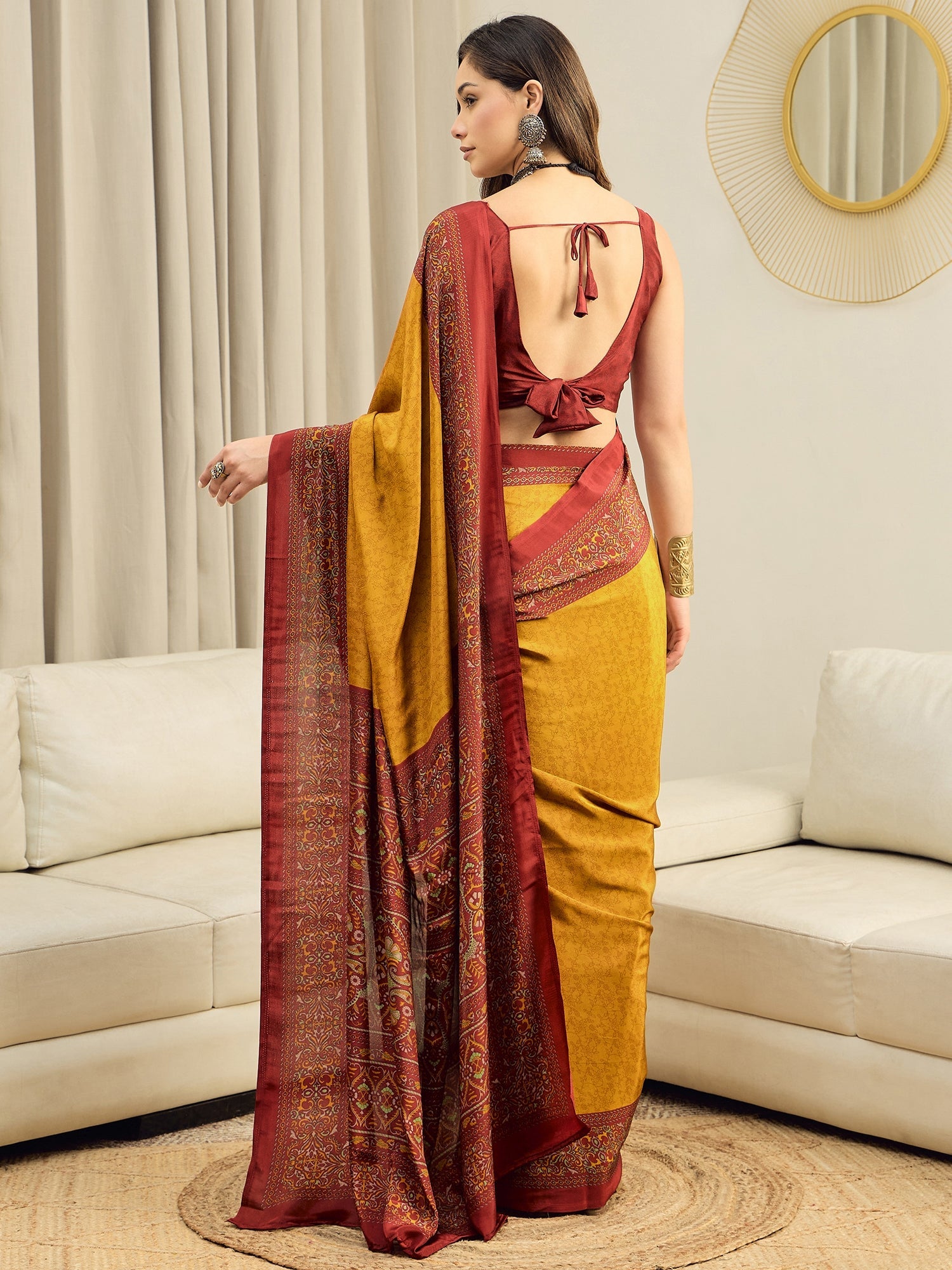 Mustard Yellow Crepe Saree - Ressa