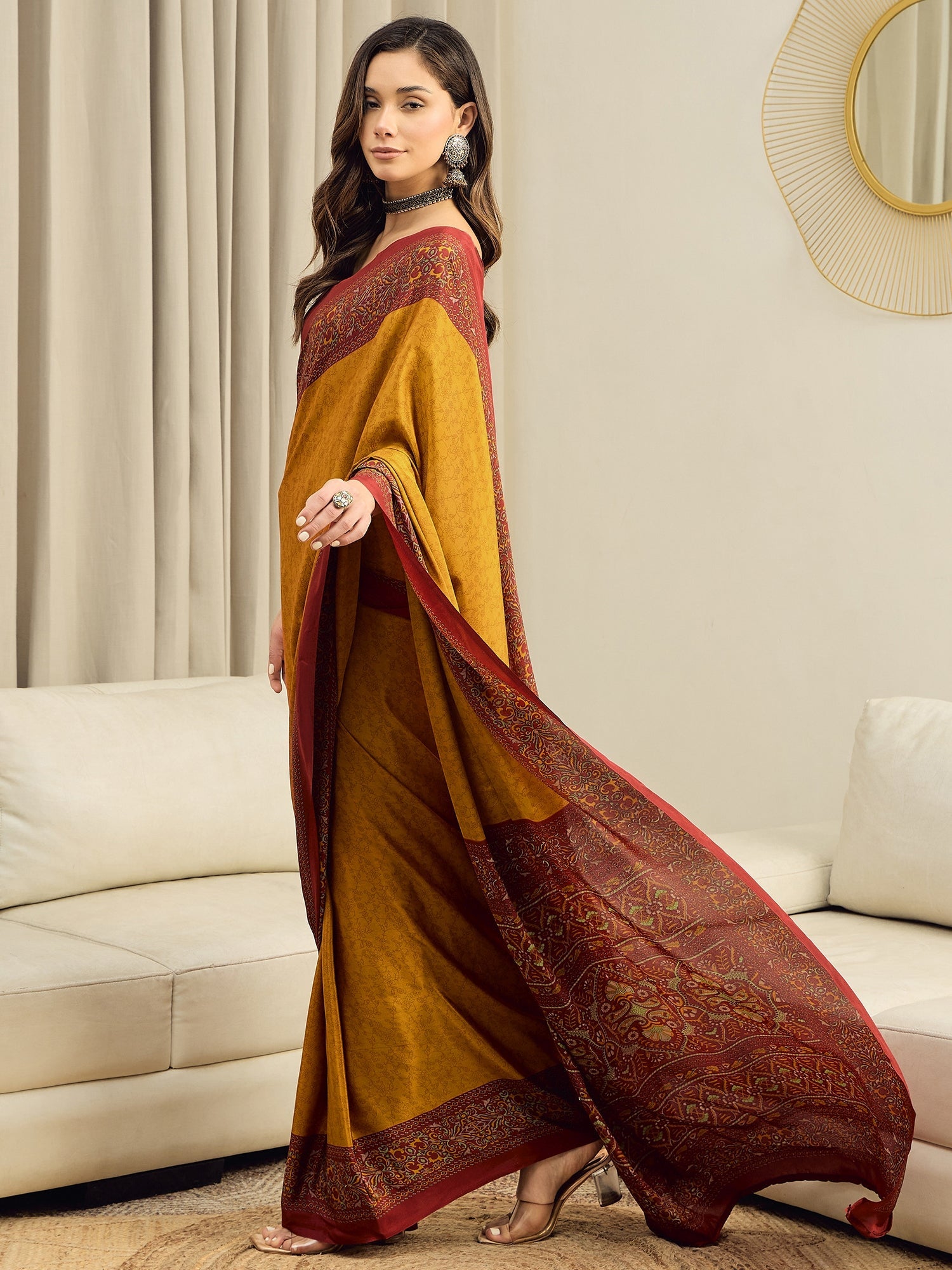 Mustard Yellow Crepe Saree - Ressa
