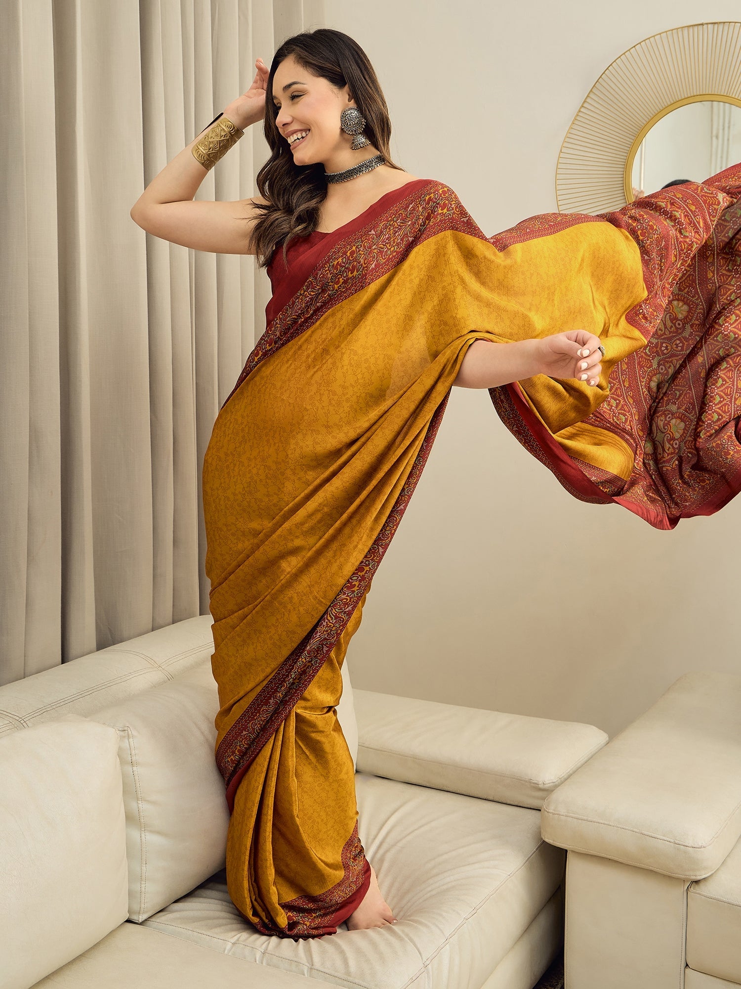Mustard Yellow Crepe Saree - Ressa