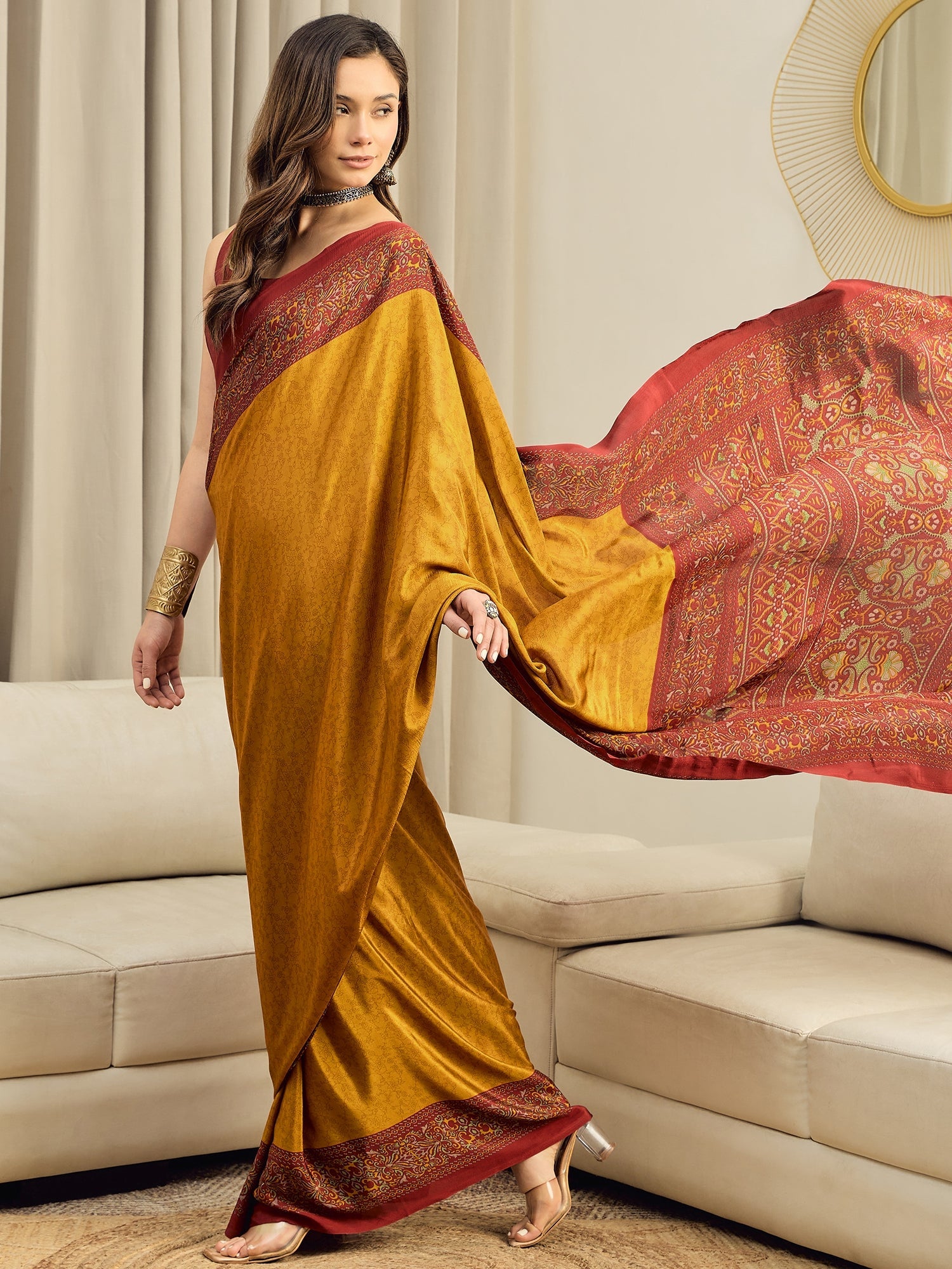Mustard Yellow Crepe Saree - Ressa
