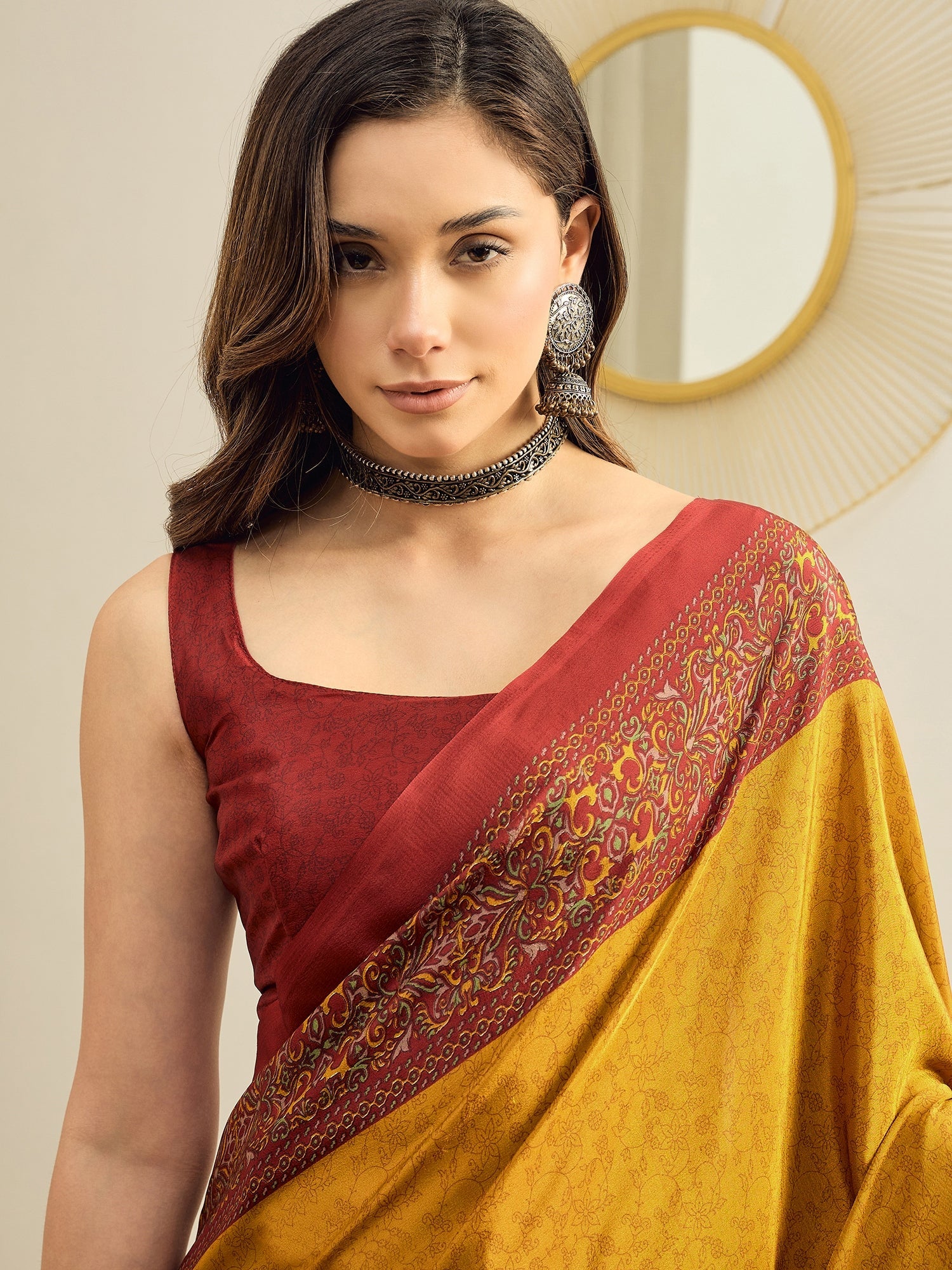 Mustard Yellow Crepe Saree - Ressa