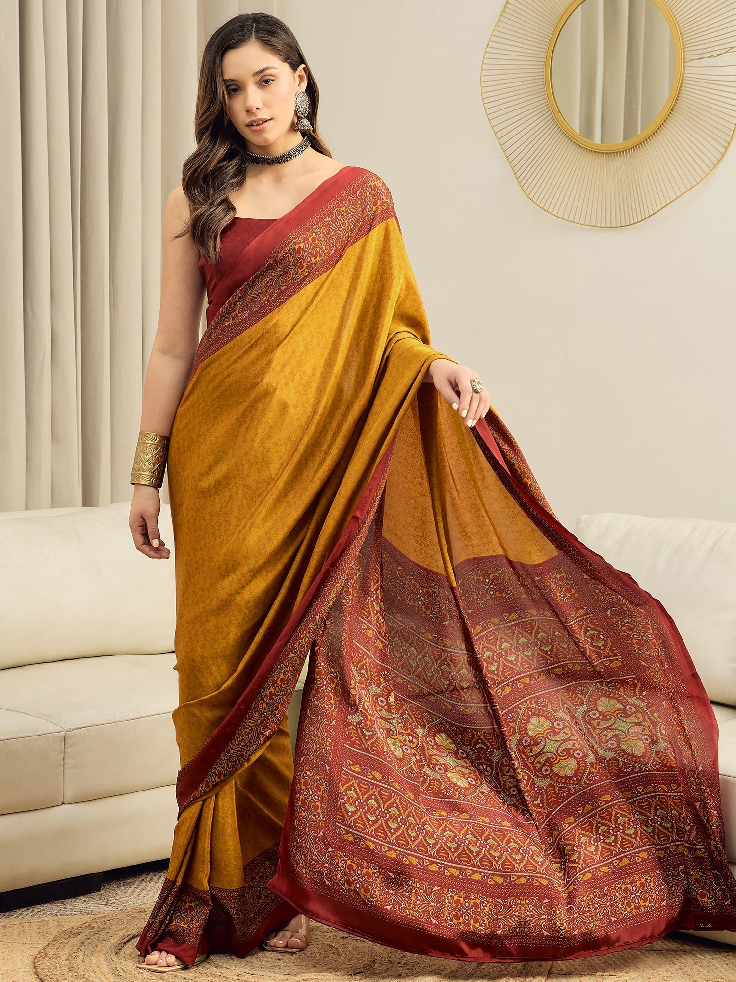 Mustard Yellow Crepe Saree - Ressa