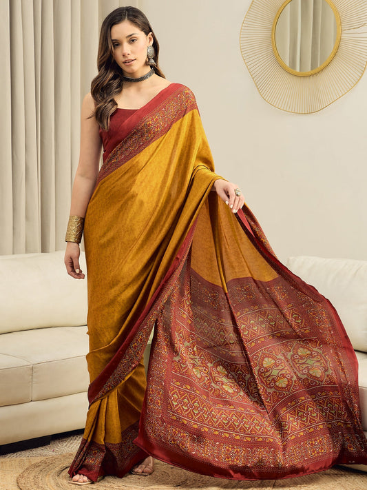Mustard Yellow Crepe Saree - Ressa