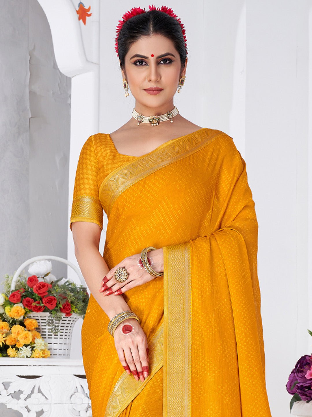 Mustard Yellow Digital Print Silk Blend Saree - Ressa