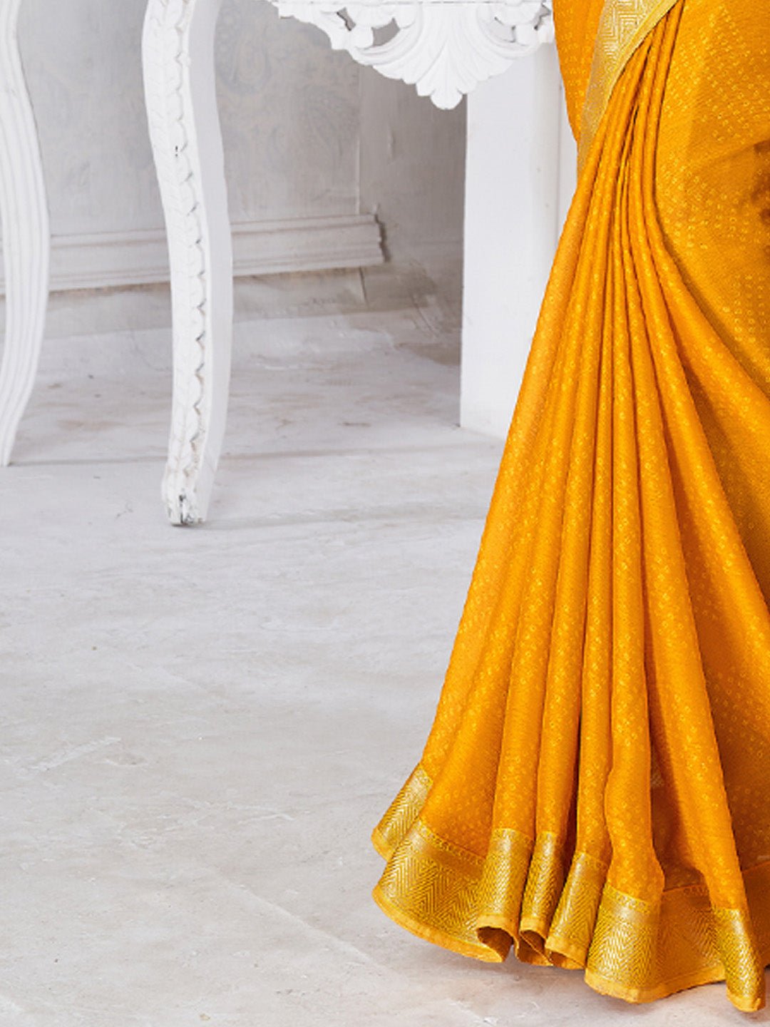 Mustard Yellow Digital Print Silk Blend Saree - Ressa