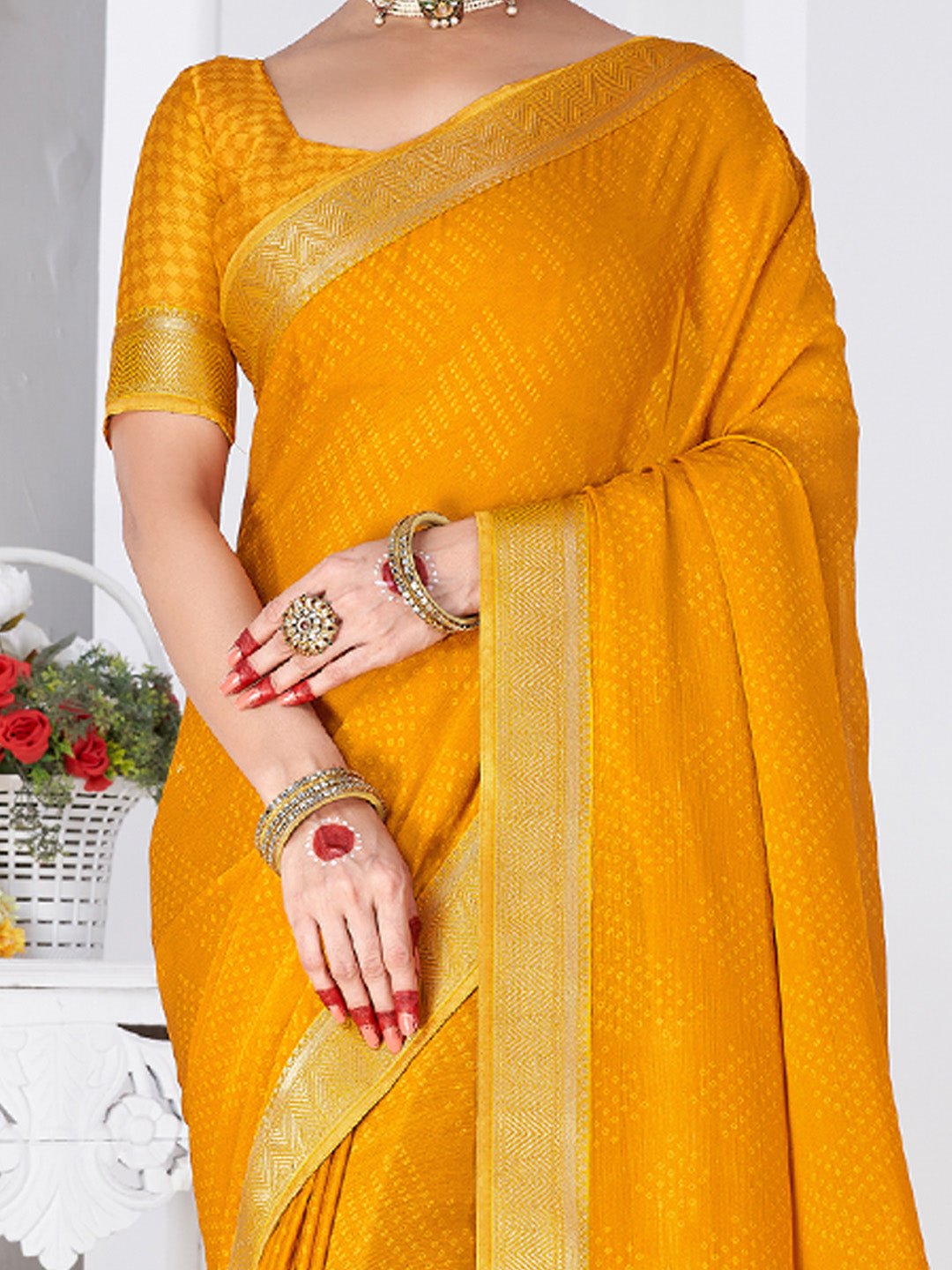 Mustard Yellow Digital Print Silk Blend Saree - Ressa
