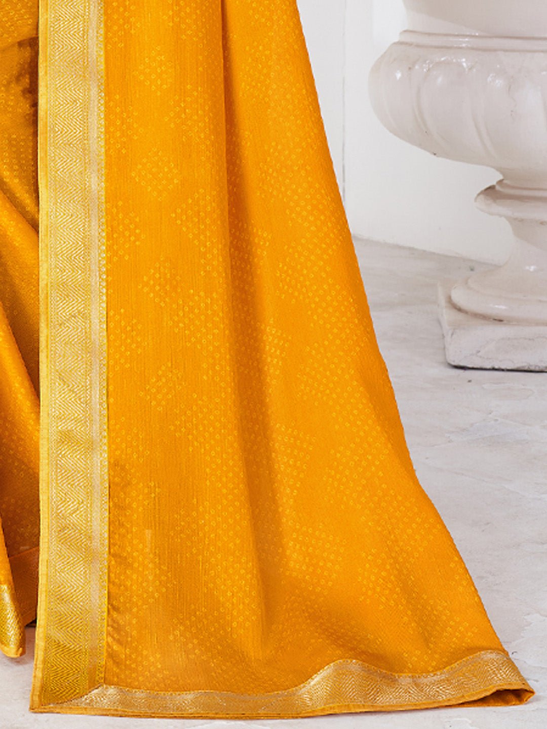 Mustard Yellow Digital Print Silk Blend Saree - Ressa