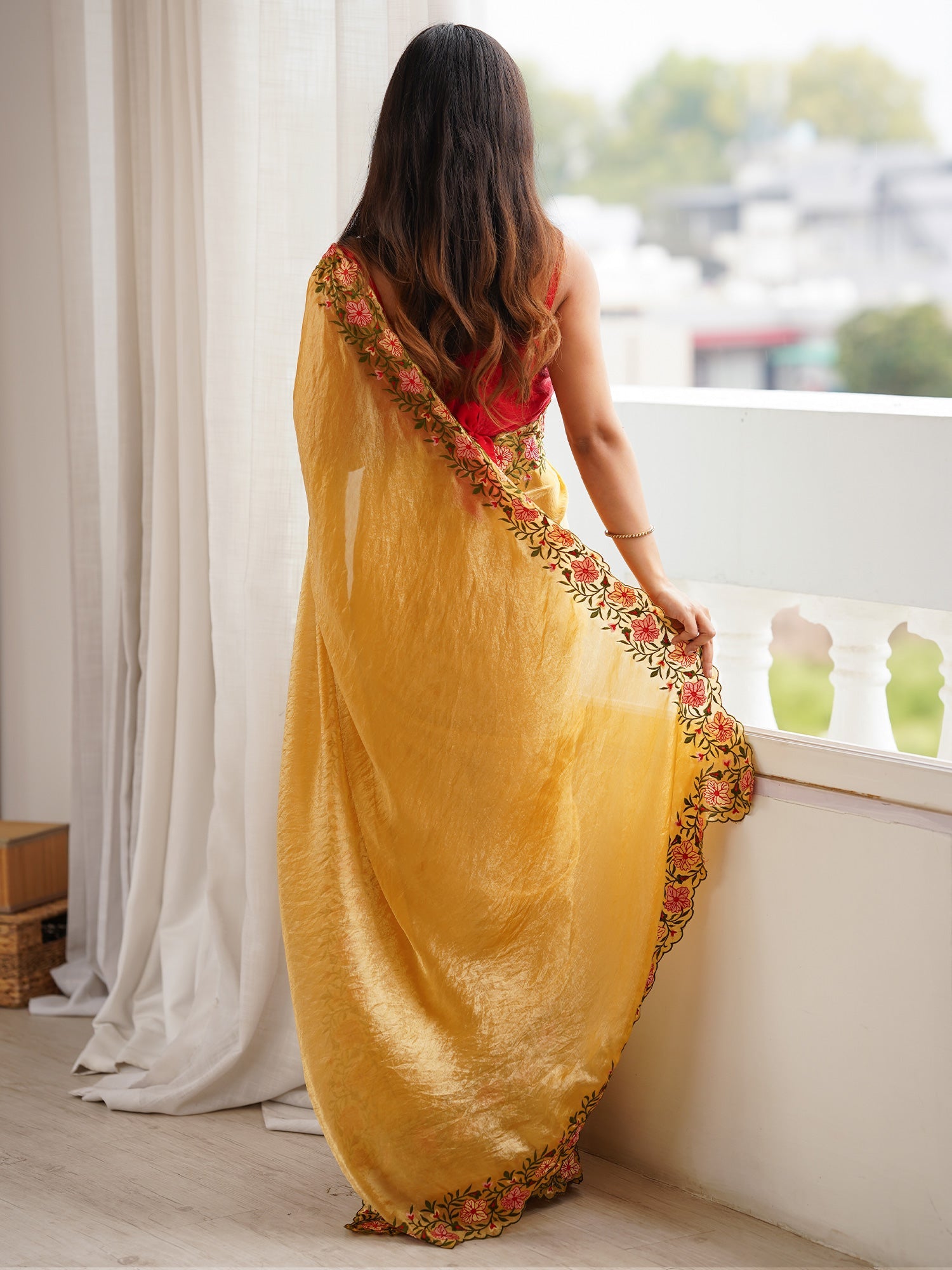 Mustard Yellow Embroidered Saree - Ressa