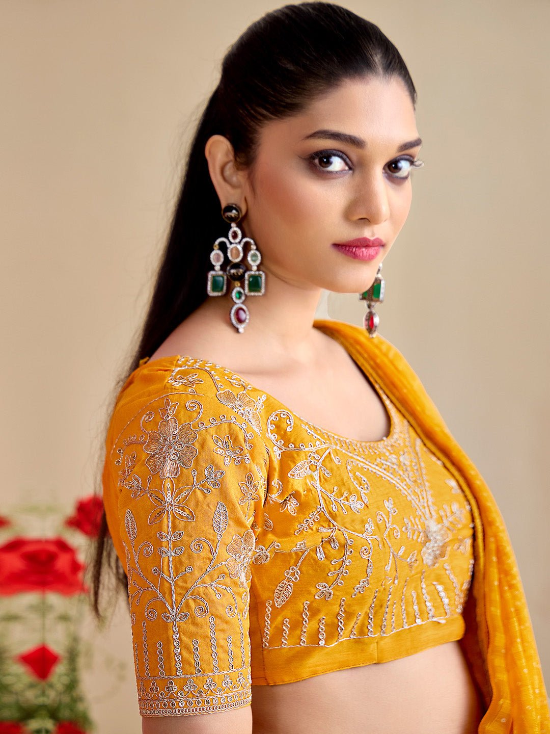 Mustard Yellow Georgette Bandhani Print Saree - Ressa