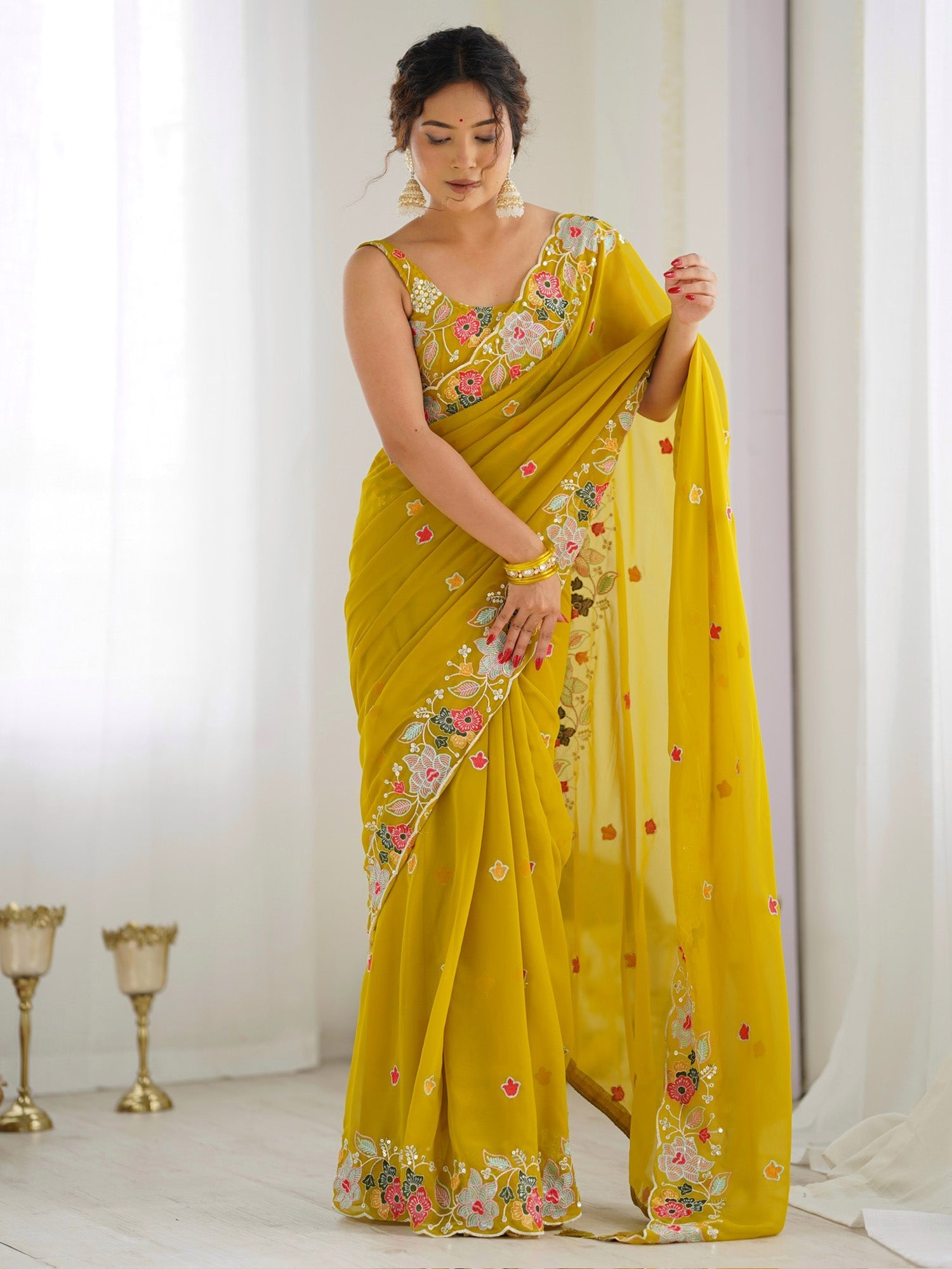 Mustard Yellow Georgette Saree - Ressa
