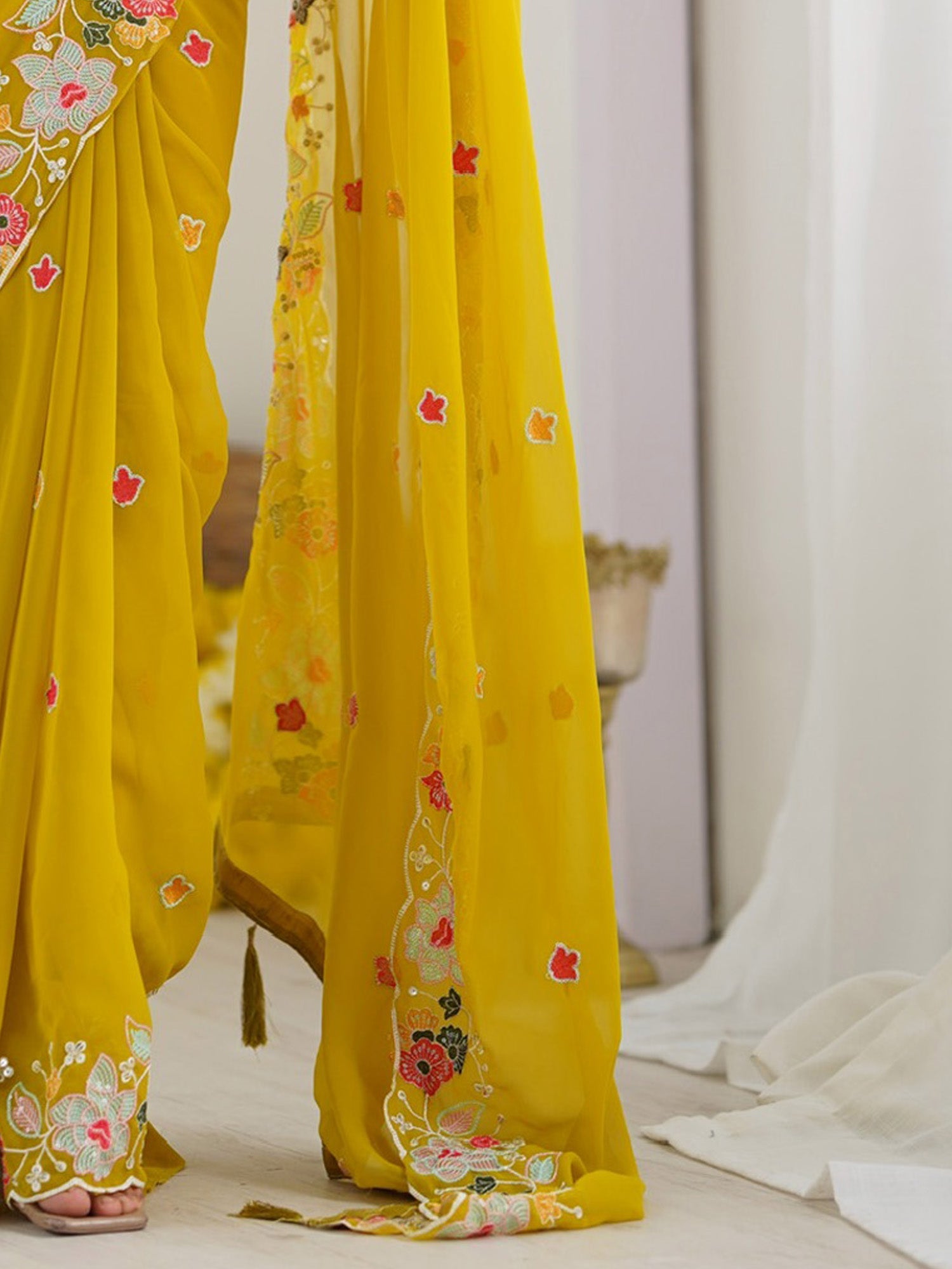 Mustard Yellow Georgette Saree - Ressa