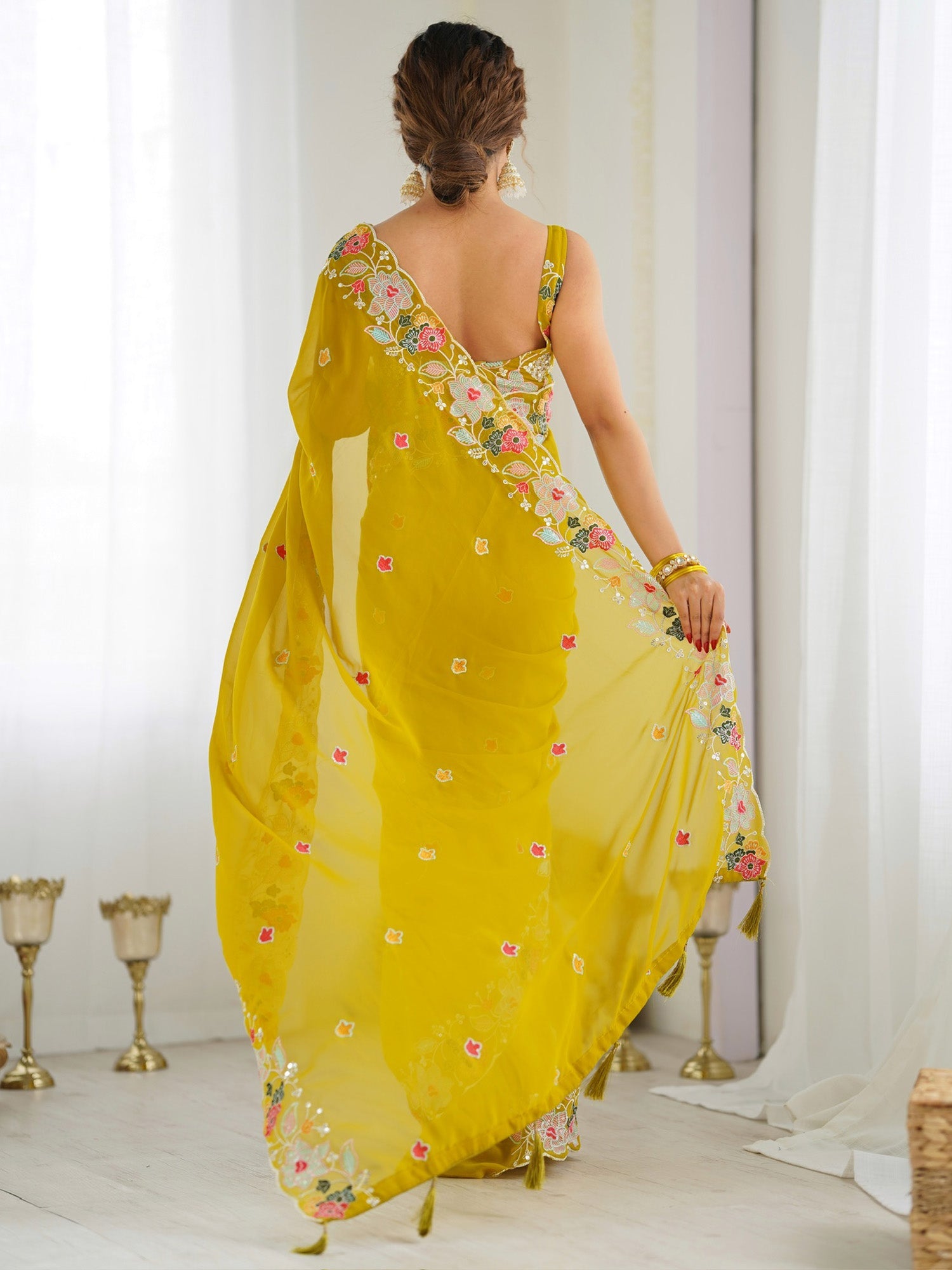 Mustard Yellow Georgette Saree - Ressa