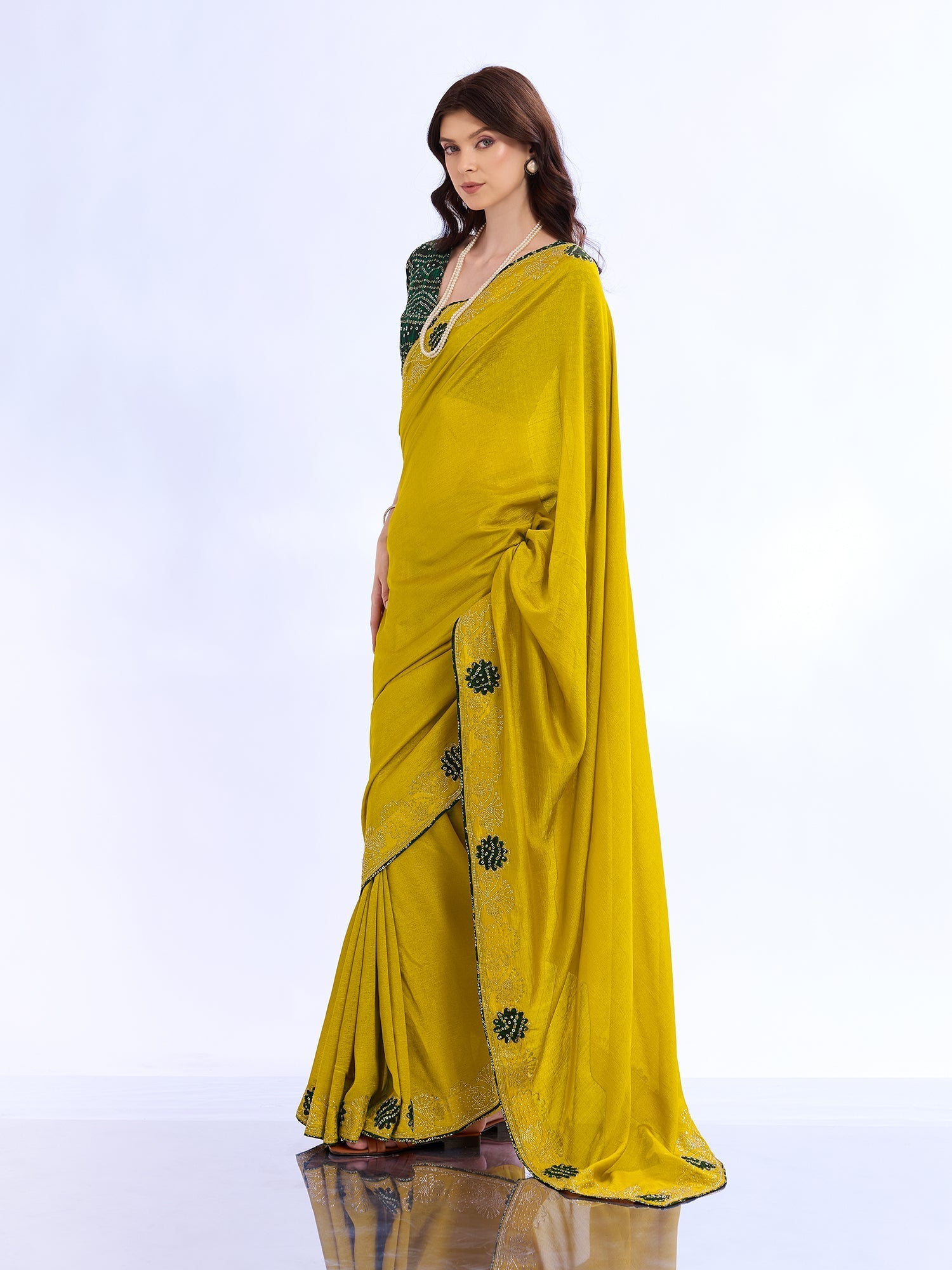 Mustard Yellow Georgette Saree with Bandhani Blouse - Ressa