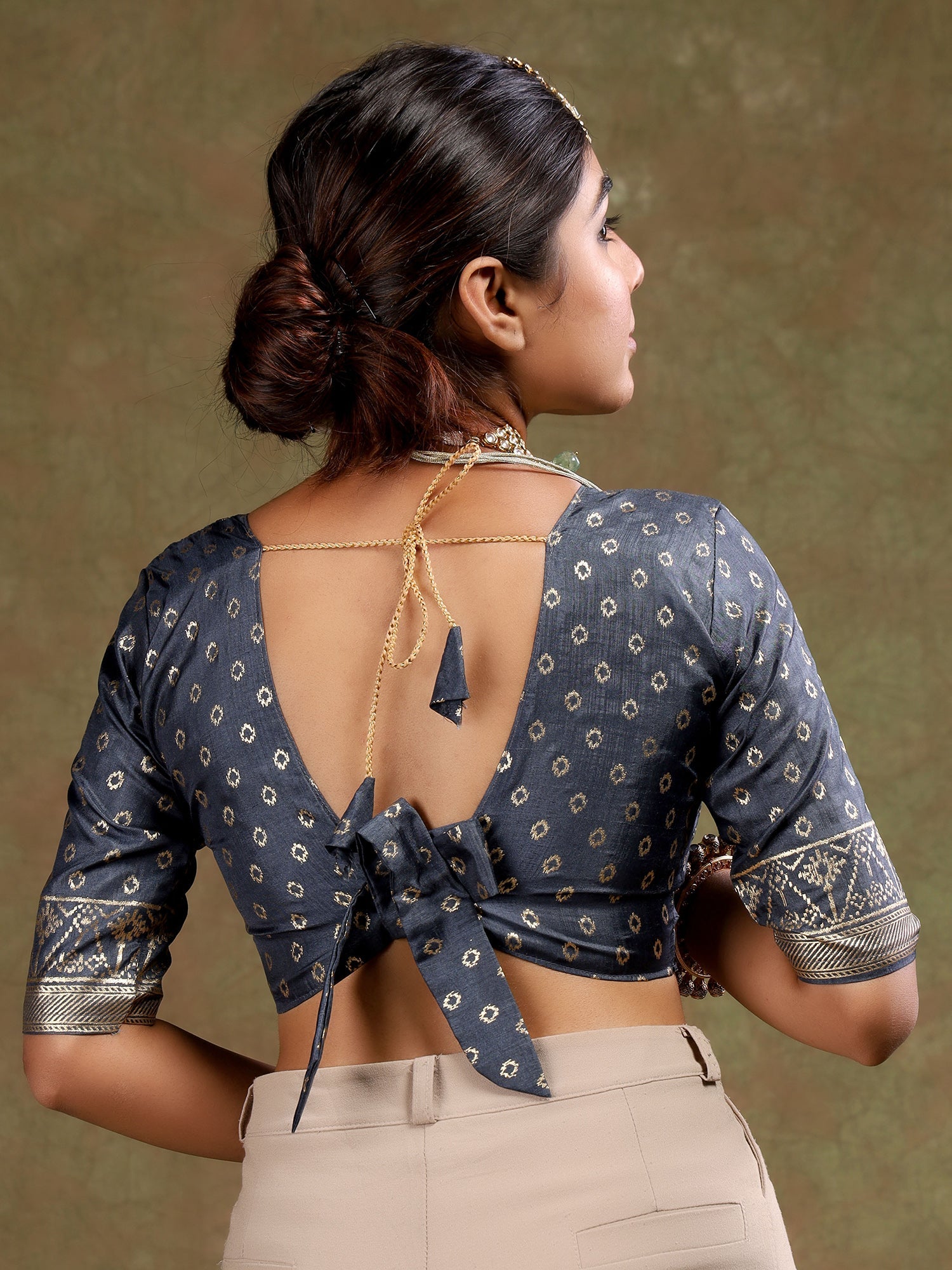 Mustard Yellow Grey Silk Blend Patola Inspired Weaving Zari Border Blouse Saree - Ressa