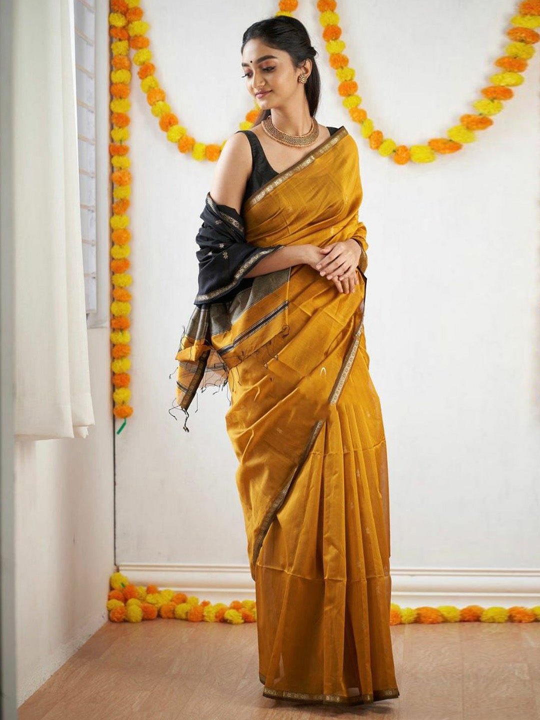 Mustard Yellow Handloom Silk Saree - Ressa