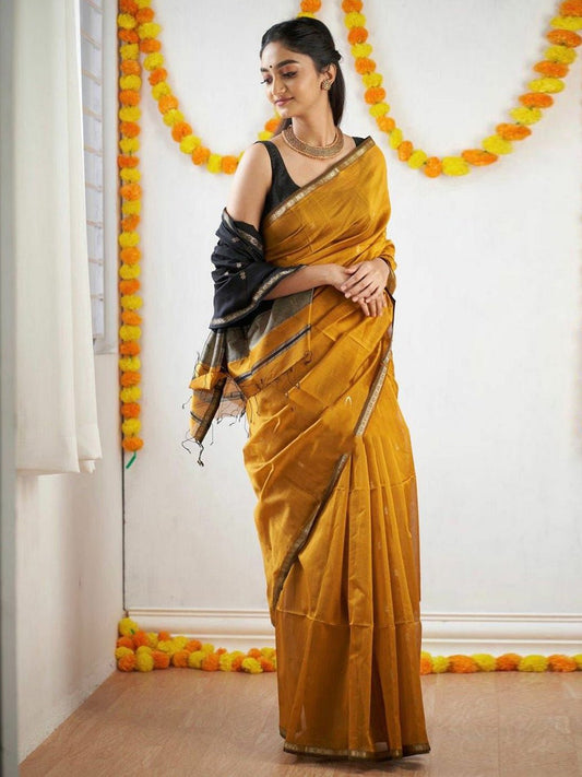 Mustard Yellow Handloom Silk Saree - Ressa