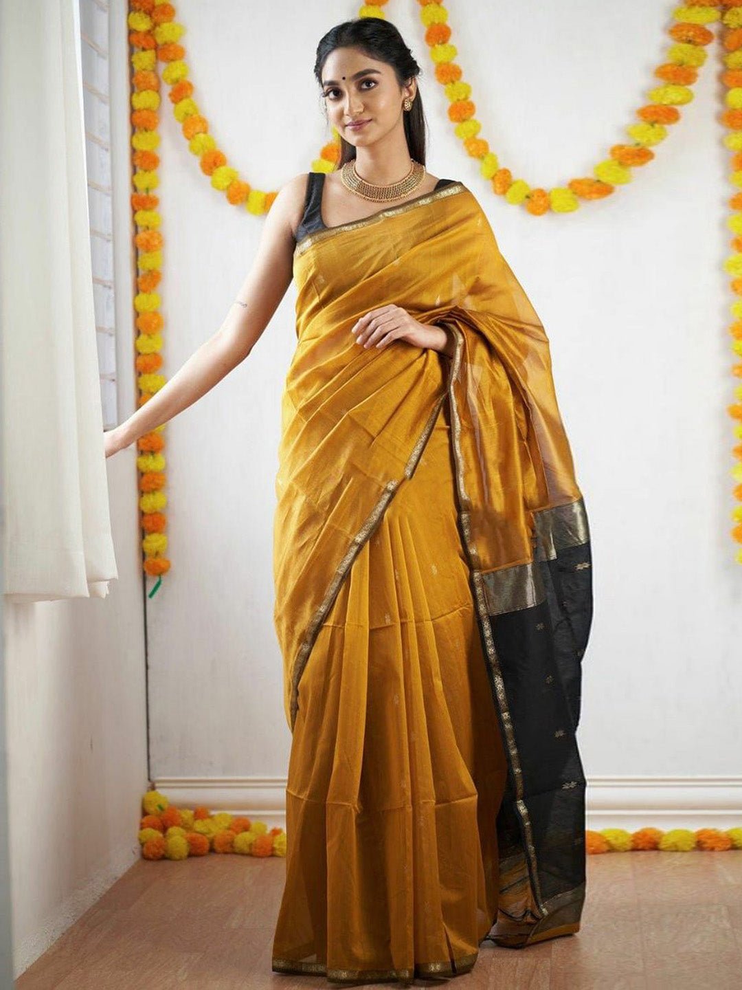 Mustard Yellow Handloom Silk Saree - Ressa