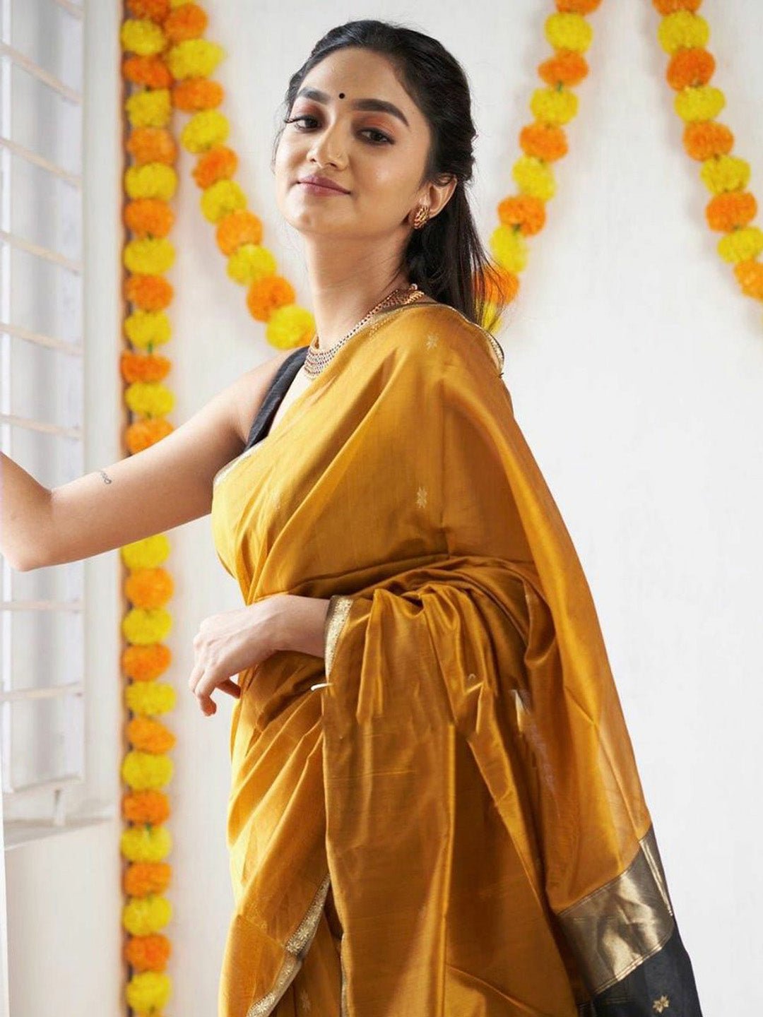 Mustard Yellow Handloom Silk Saree - Ressa